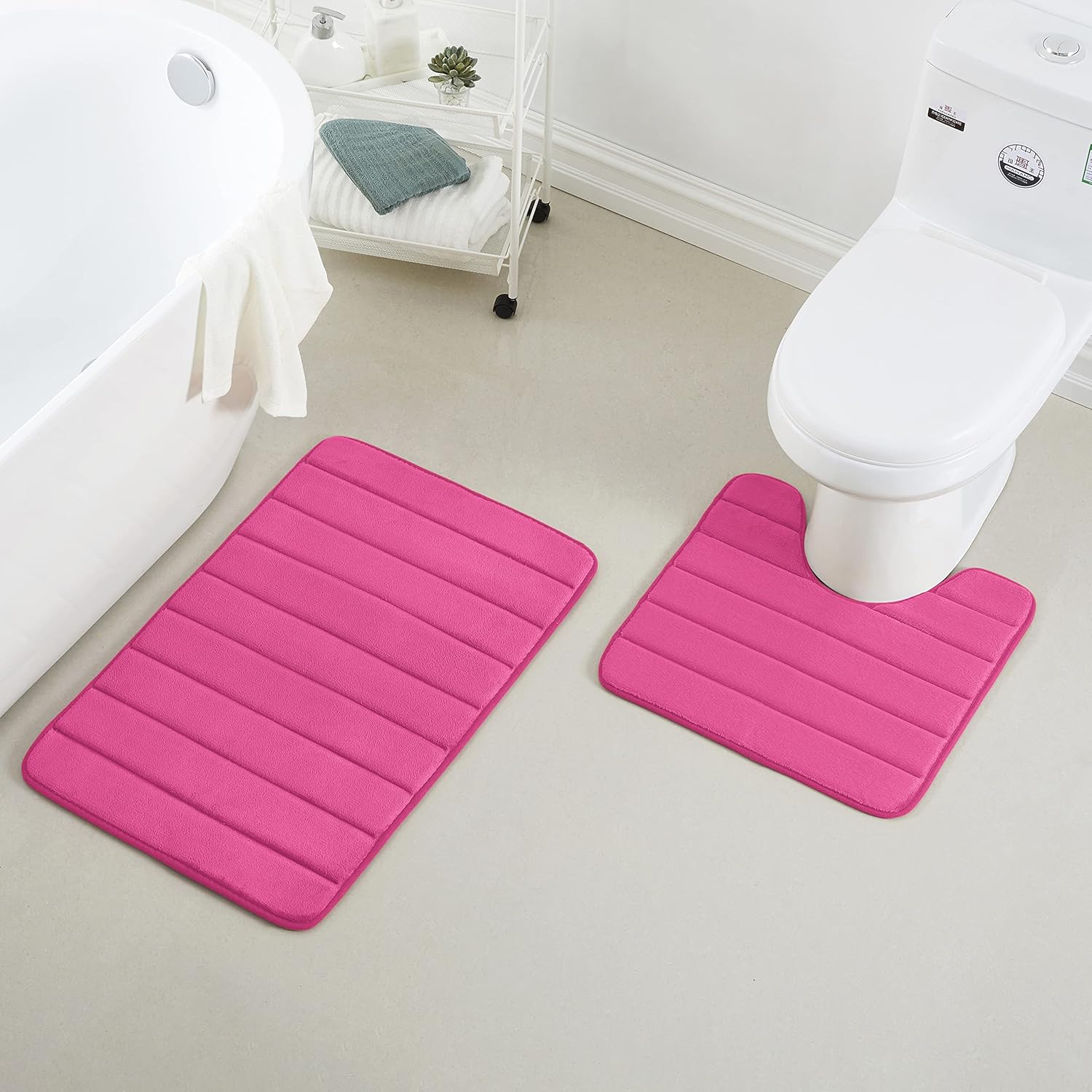 Yafa Home Fashion 2pc Bath Rug Set, Memory Foam; Water Absorbent & Non-Slip Bathmats(Fuchsia)