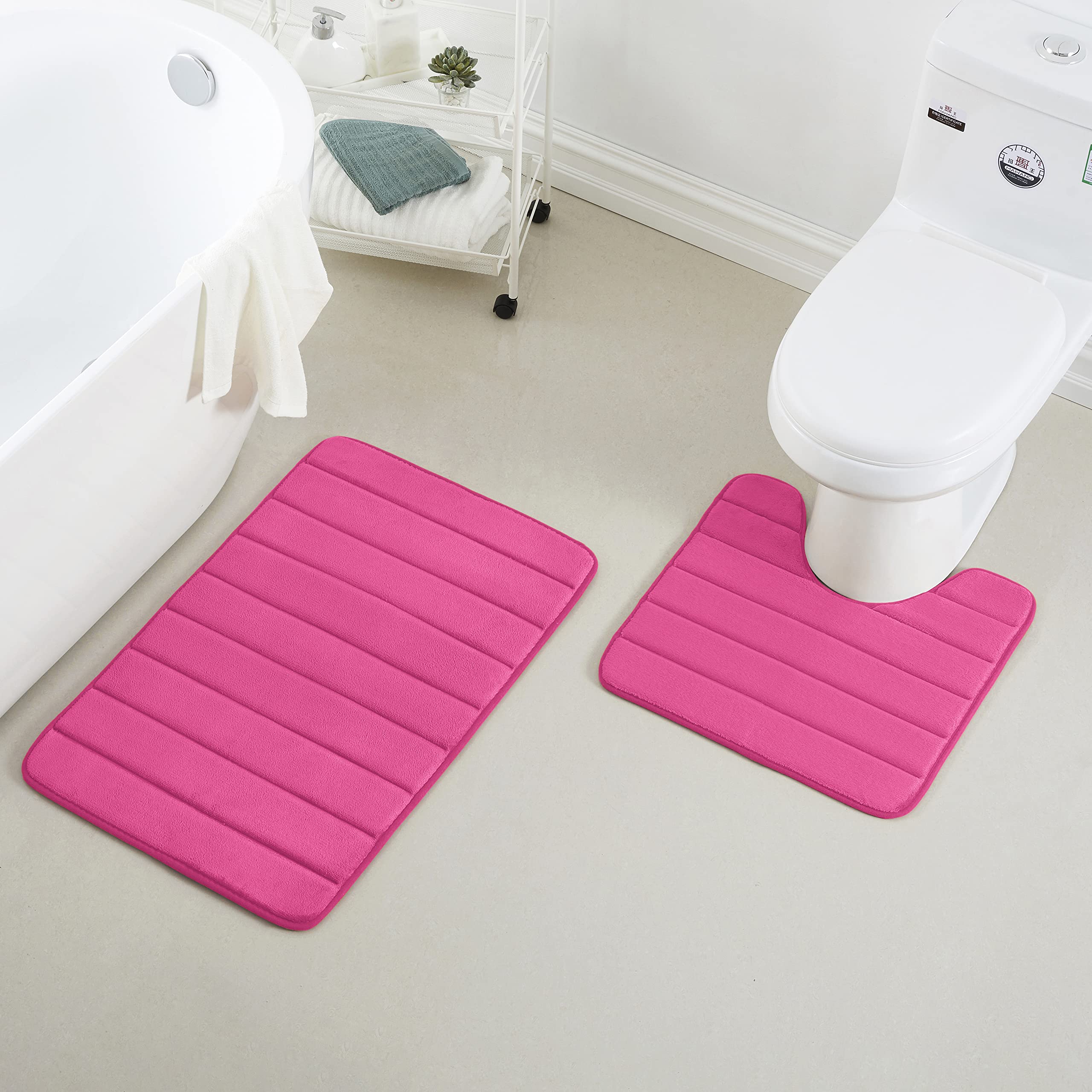 Tapis de salle de bain fuchsia anti-glisse en mousse à mémoire de forme protecteur PVC