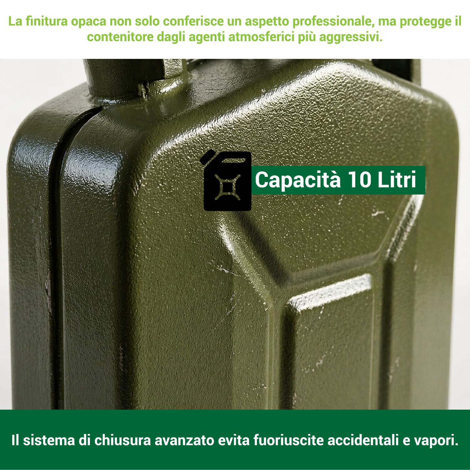 Crisalide® - Bidón de combustible de acero, 5 l, 10 l, 20 l con boquilla de transporte, homologado para transporte de gasolina y gasóleo, antioxidante, cierre hermético, bidón de gasolina de metal (10