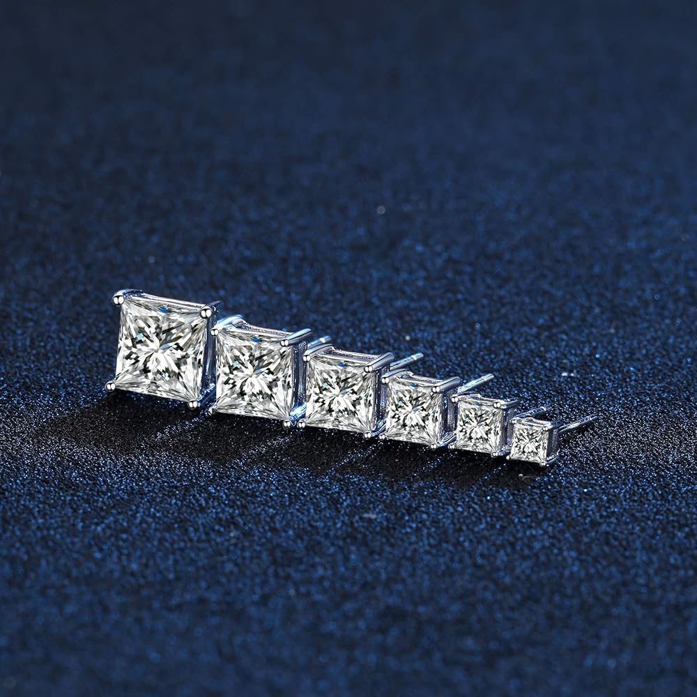 Orecchini A Perno Quadrati In Argento 925 Con Zirconia Cubica 3-8 Mm, Regalo
