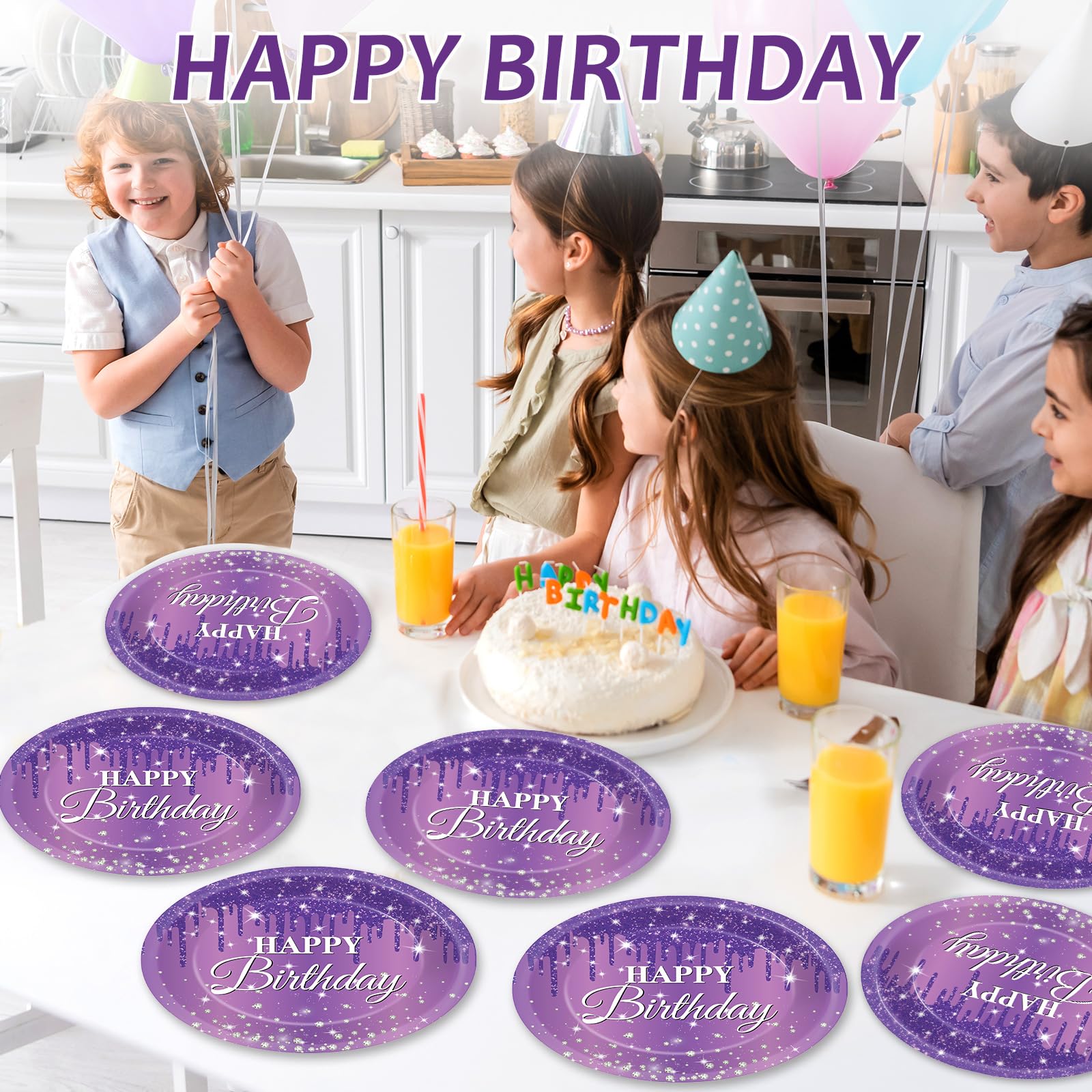 50 platos de papel ovalados de cumpleaños morados y plateados de 11 pulgadas, platos grandes de diamantes con purpurina, decoración de fiesta de cumpleaños, bandeja resistente para niñas y mujeres