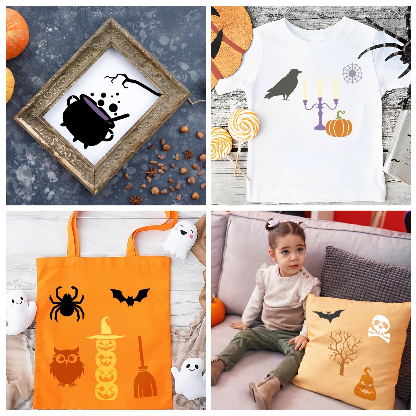 URROMA 8PCS Halloween Stencils for Painting on Wood 4X6in Reusable Halloween Templates Large Pumpkin Ghost Face Sign DIY Crafts Window Decor (8x11.5in) - Image 3