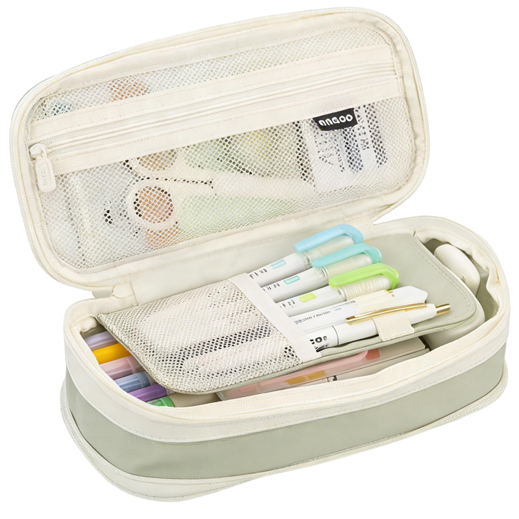 AmzDaKai Large Capacity Expandable Pencil Case, Multi-Layer Stationery Organiser for School & Office, Slim Portable Pencil Pouch for Boys & Girls, 1 Pack (Green)