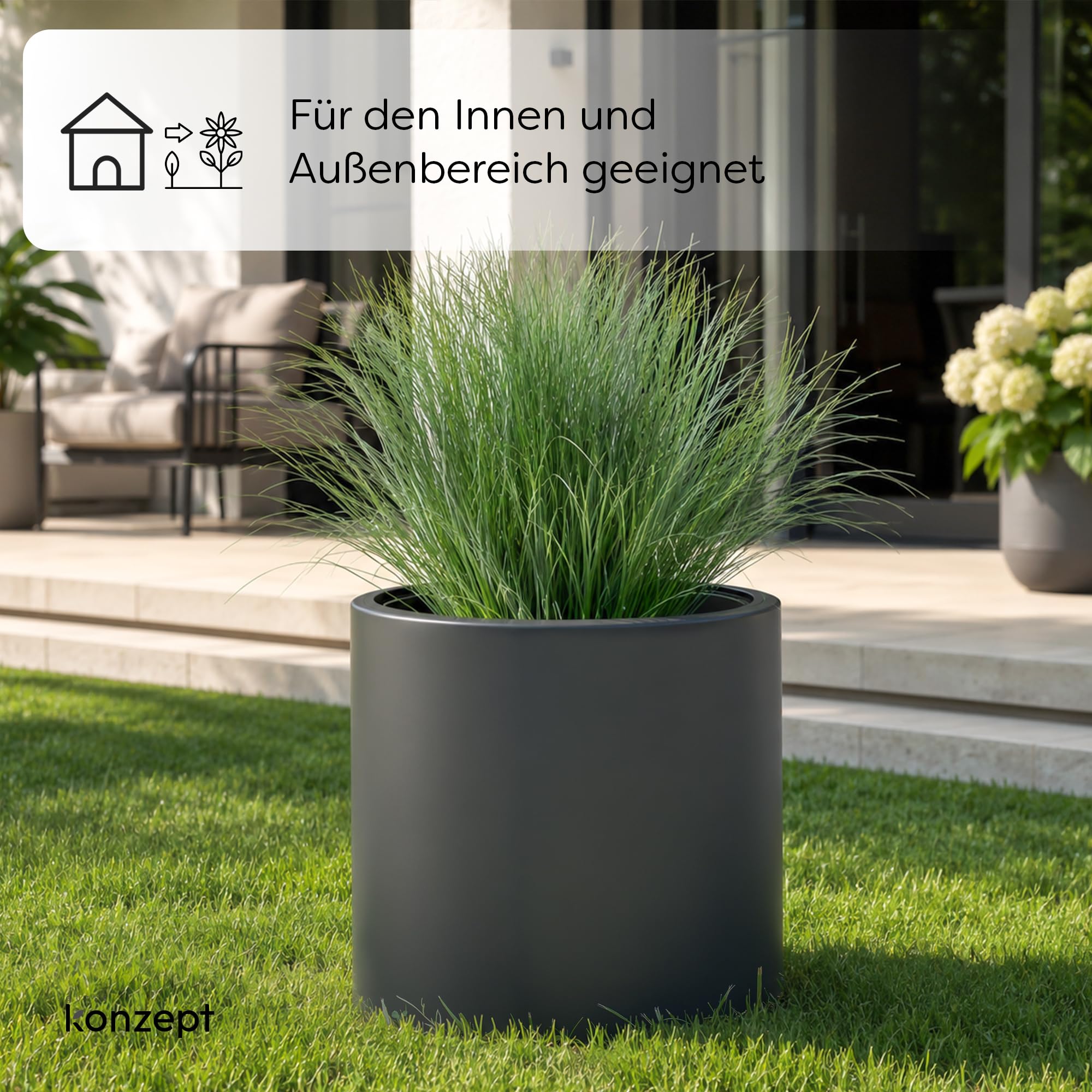 KONZEPT Pot de fleurs de 47 cm de diamètre avec insert - Grand pot extérieur 74 l - En plastique - Résistant aux UV et au gel - Résistant aux rayures - Pour l'intérieur, balcon, terrasse et jardin