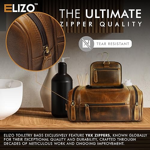Miniatura 4 de ELIZO Neceser de cuero genuino para hombre, Antiguo, Extragrande