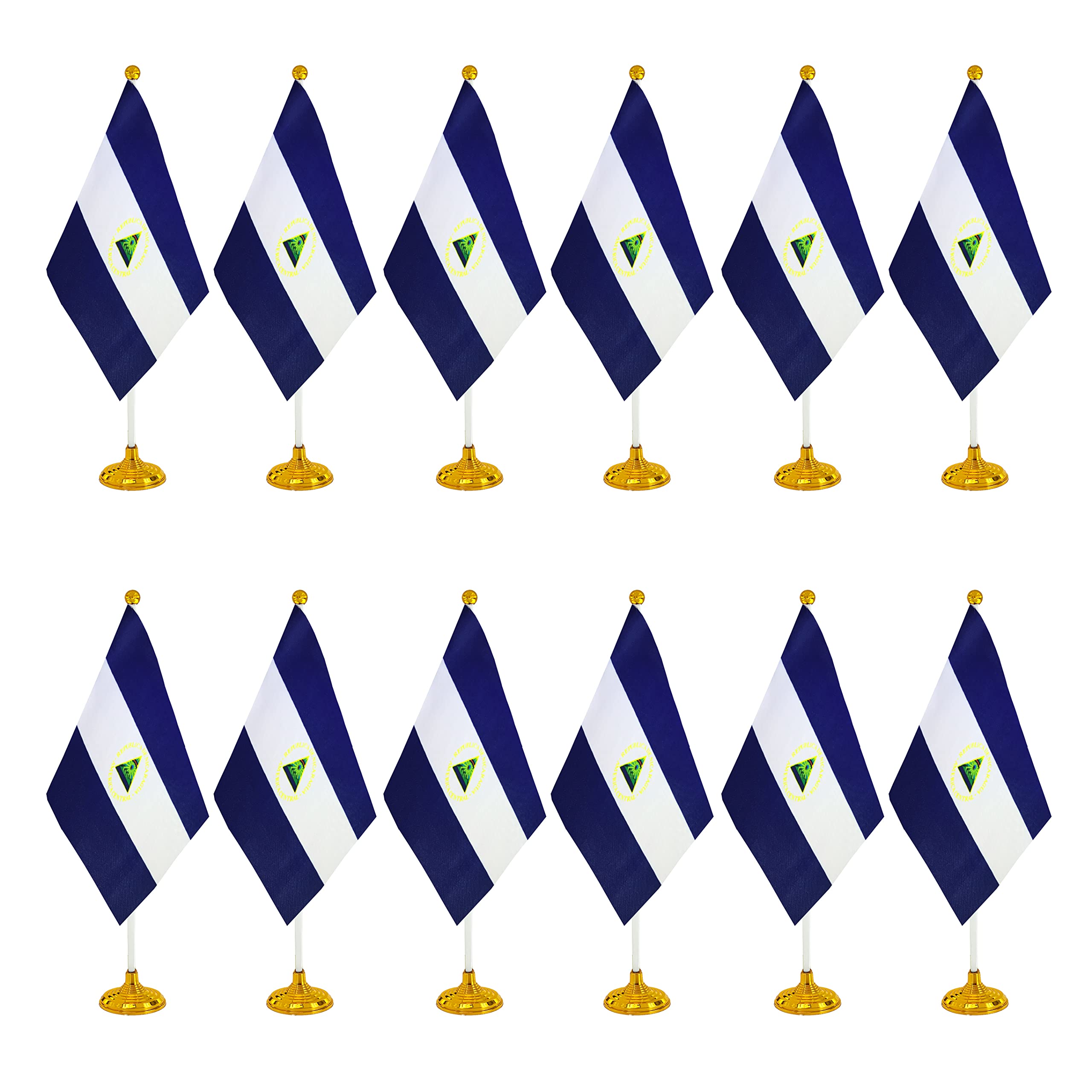 WXTWK 12 Pack Nicaragua Flag Nicaraguan Desk Flag Small Mini Nicaraguan Table Flags With Stand Base,Home Office Festival Events Celebration Decorations