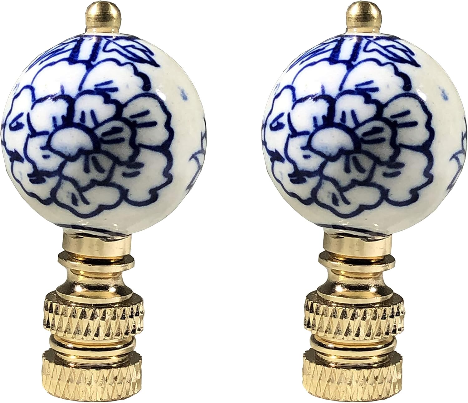 Royal Designs, Inc. Decorative Chinoiserie Blue and White Lamp Finials (Carnation - 2 Pk)