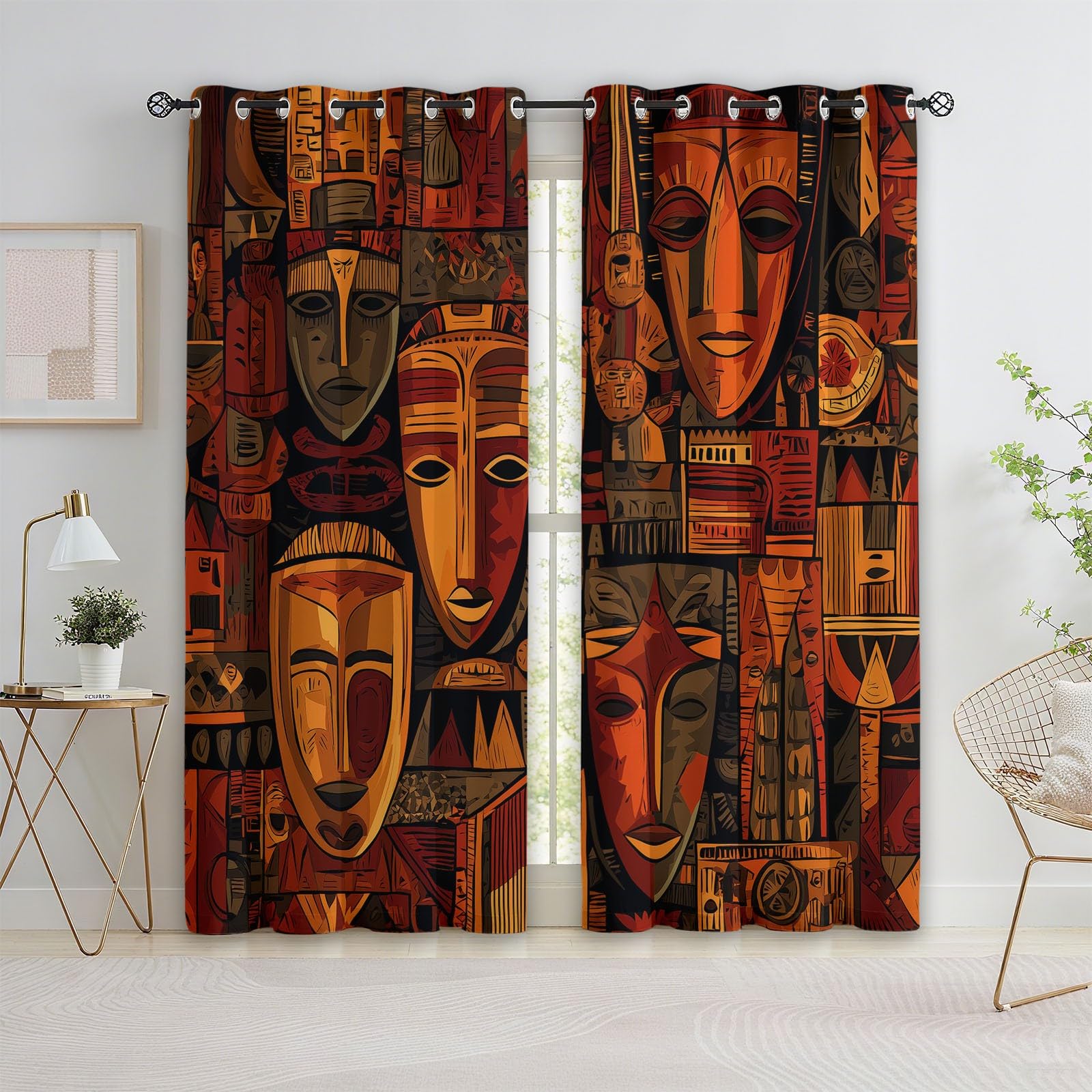 Maschera Africana Simbolo Vintage 100% Tende Oscuranti per Interni 2 Pezzi, Tenda Colorato per Soggiorno, Tenda Oscurante Finestra Camera da Letto Salotto, 2 x 75 x 166 cm