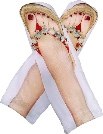 3D Manicure Print Socks Funny Flip Flop Socks 3D Pattern Socks Sandal Socks Low Cut Ankle Silly Socks- A Gag Gift