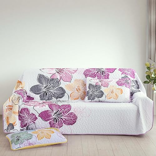 Miniatura 108 de DJY Juego de edredón de 3 piezas, tamaño Queen, con patrón floral amarillo, elegante colcha bohemia con 2 fundas de almohada, juego de ropa de cama