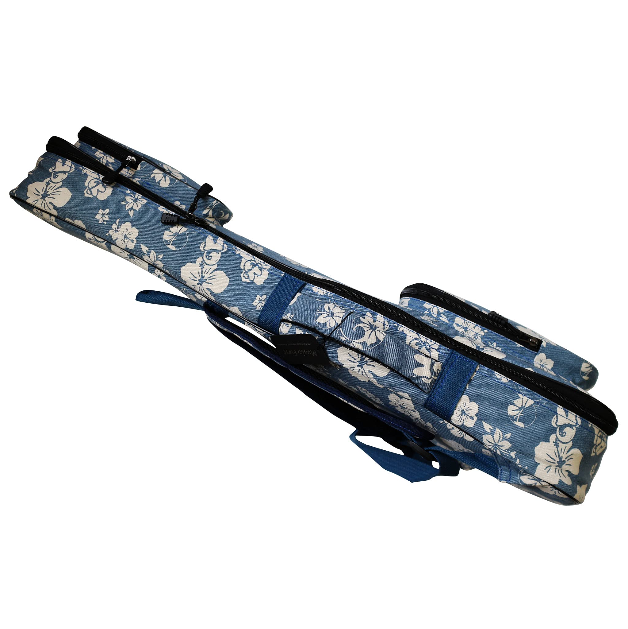 MUSIC FIRST Original Design 15 mm dick gepolstert Hawaii-Stil Blue and White Plumeria Canvas Bariton Ukulele Tasche (76,2 cm ~ 78,7 cm).