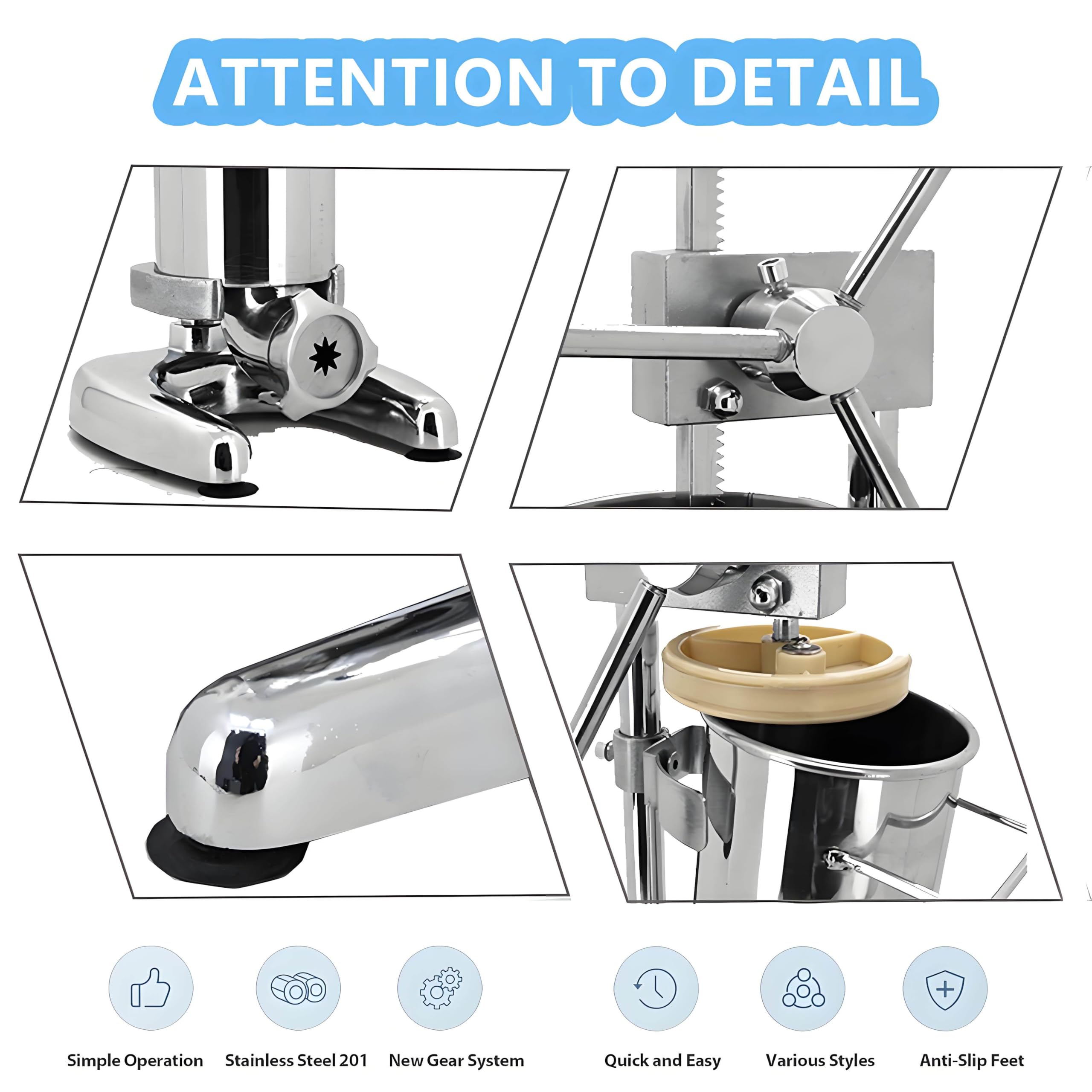 Churro comercial - Churrera española de acero inoxidable con 5 moldes, máquina de llenado vertical para panaderías, cafeterías y restaurantes, capacidad de 3 litros