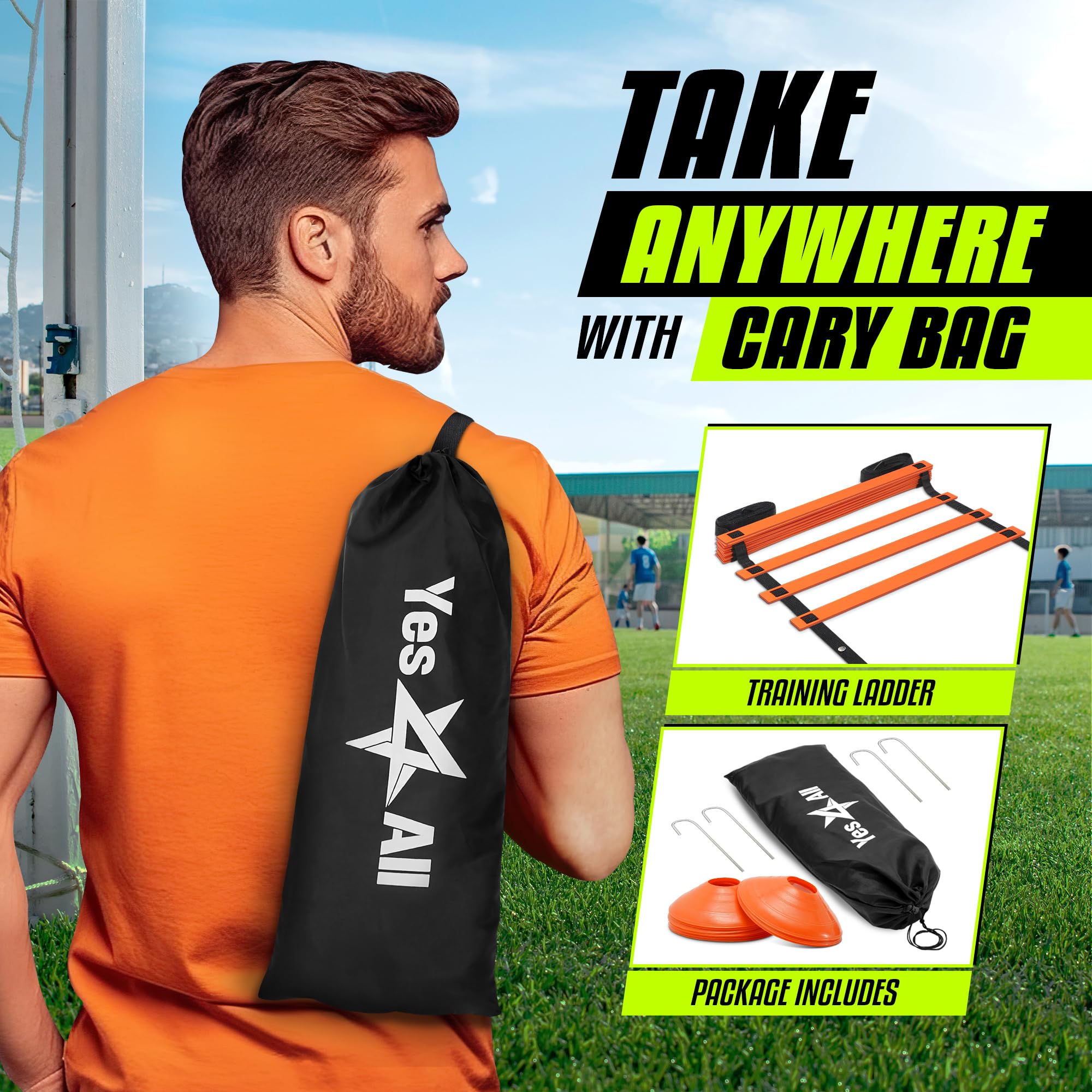 Yes4All 8/12/20 pioli, Fino a 7,6 Metri, Ultimate Agility Ladder Speed Training Equipment con Multi Colori, Borsa per Il Trasporto Inclusa