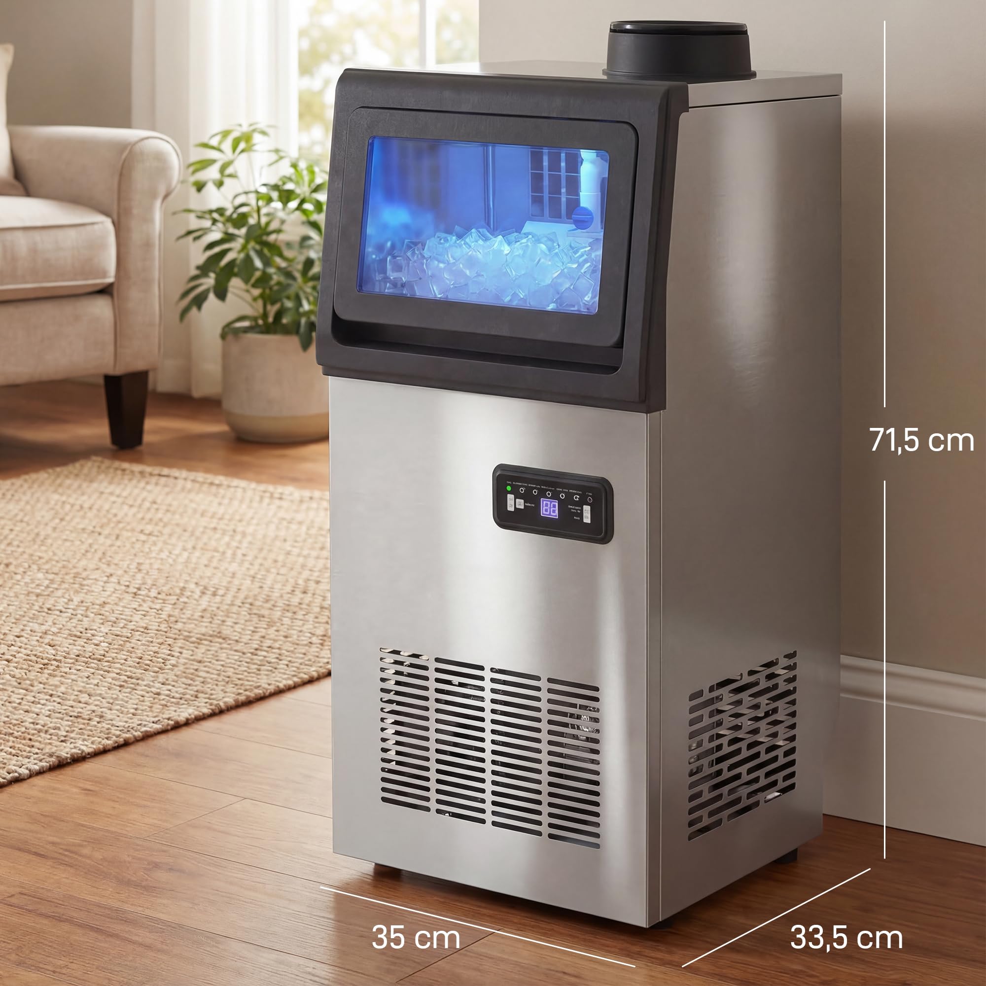 HOMCOM Machine à Glaçons Commerciale 36 kg/24H, Ice Maker Professionnel en inox, 36 Cubes toutes les 10 Minutes, Fonction Nettoyage Automatique, Minuterie, Encastrable ou Pose Libre, Argenté