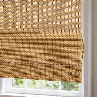 Comzone Blinds Cordless Bamboo Roman Shades with Beige Blackout Liner, Woven Wood Roman Blinds, Blackout Natural Blinds for Windows, Doors, Thrush, 27" W x 74" H