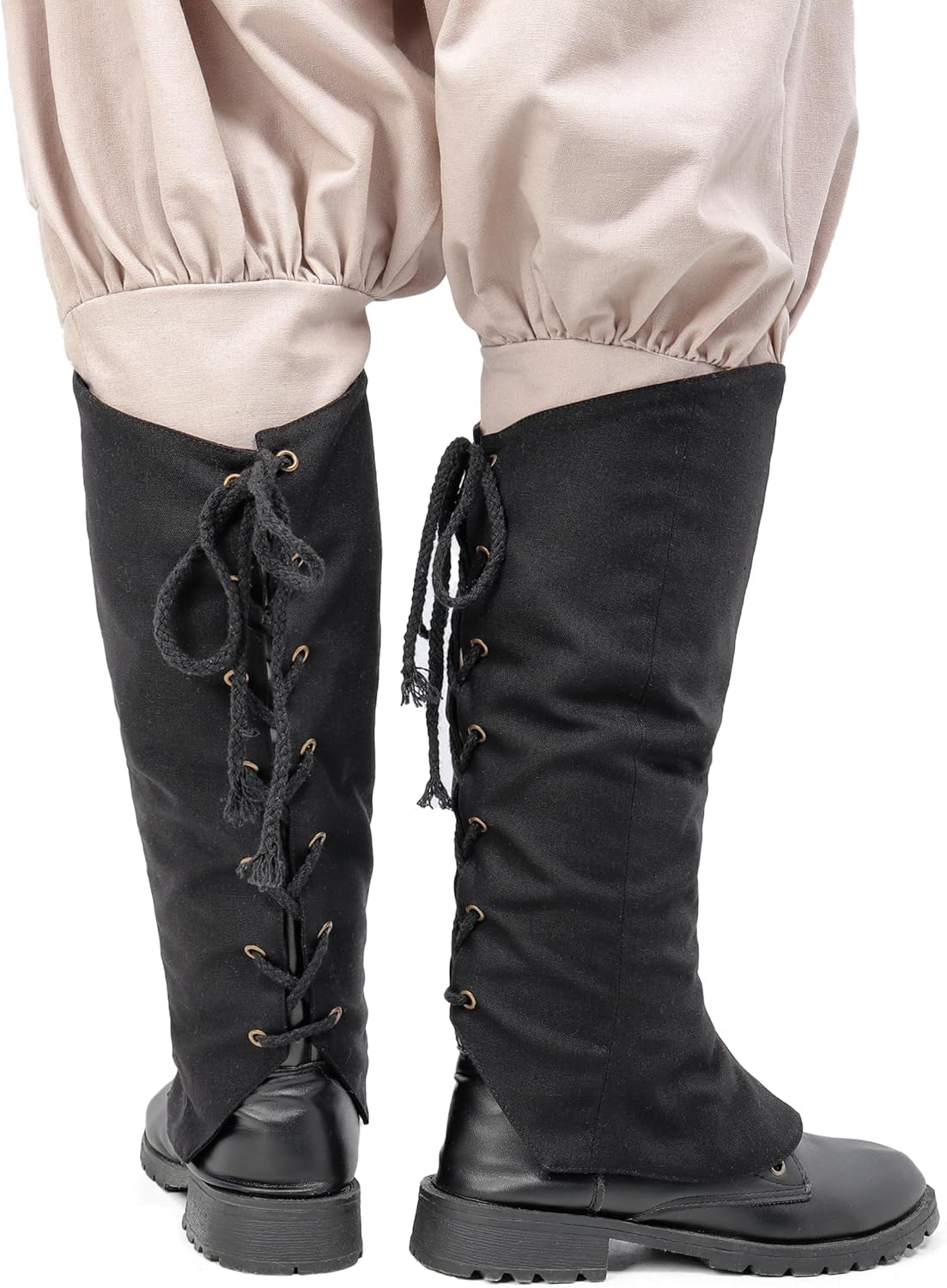 FURPHI Medieval Linen Boot Covers Lacing Pirate Leg Gaiters Renaissance Costume Accessories