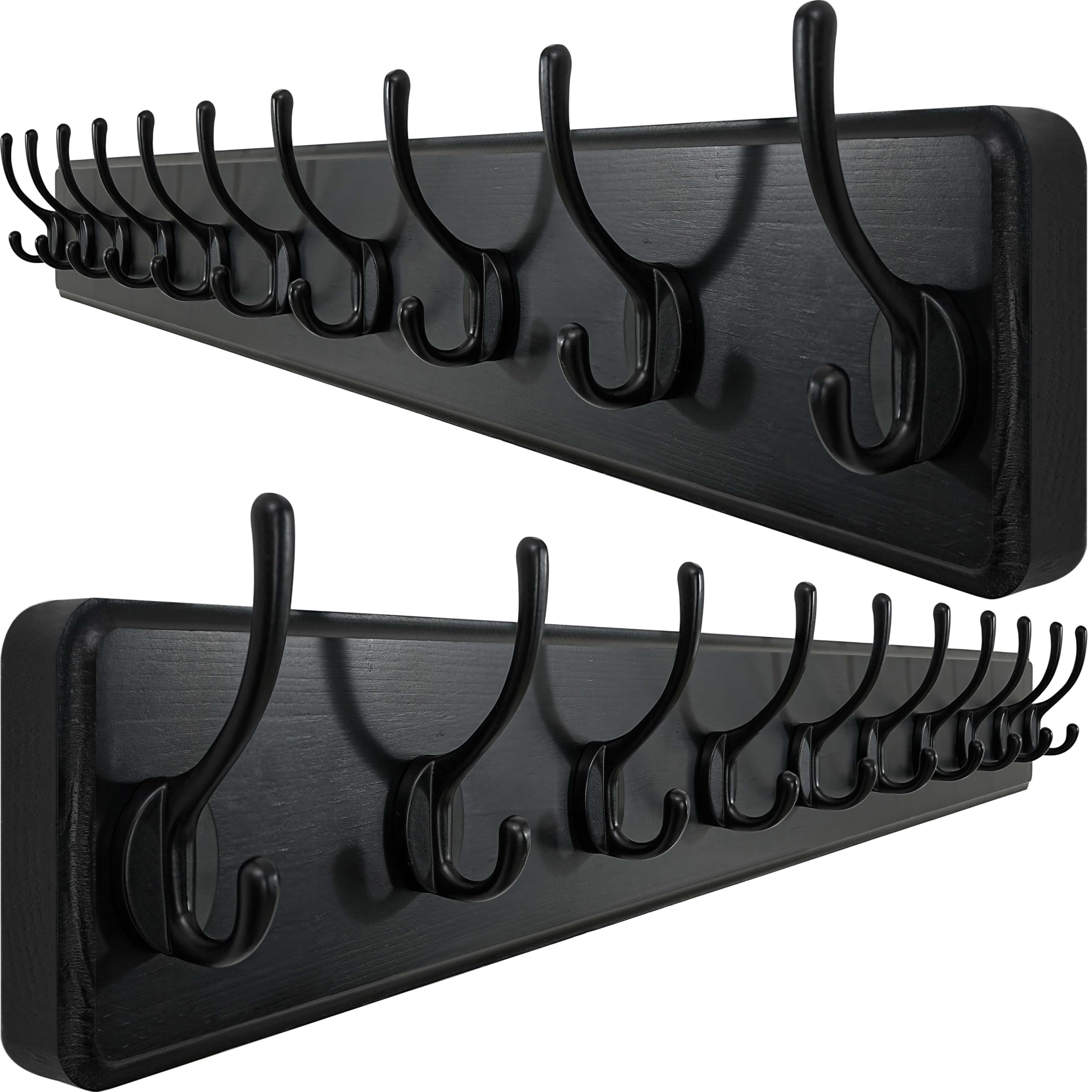 WEBI Coat Rack Wall Mounted,10 Hooks,98cm Long Coat Hooks Wall Mounted Rustic,Wood Coat Hanger Wall,Hook Rack Hooks for Hanging Coats,Jacket,Clothes,Hats,Black,2 Packs