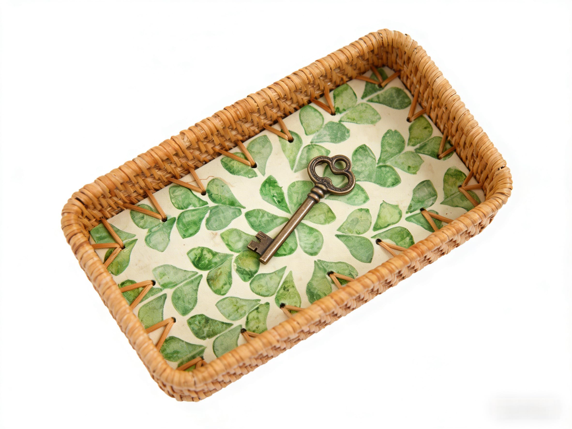 Small Rectangular Wicker Basket Tray - Shallow Rattan Storage Tray for Keys, Coffee Table Dressing Table Organize Remote Jewelry Cosmetics in Living Room & Bedroom, Storage Fruit Snacks Dessert (02)