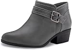 Athlefit Bottes de cheville pour femmes, Bottes courtes talons pour femmes et chaussures d'automne pointues pour femmes avec fermeture éclair latérale classique, housse avec boucle, plate-forme confortable sur les bottes