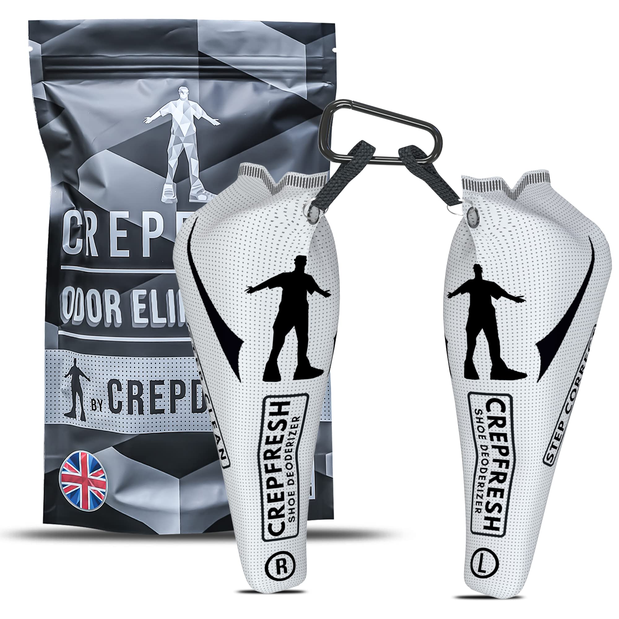 Crepfresh Shoe Deodorizers - Reusable Trainer Odour Eliminators - 1 Pair - Sweat Removers for Smelly Sneakers - Fresh Mineral Blend to Absorb Harsh Odour - Ideal for Sport & Street Trainers
