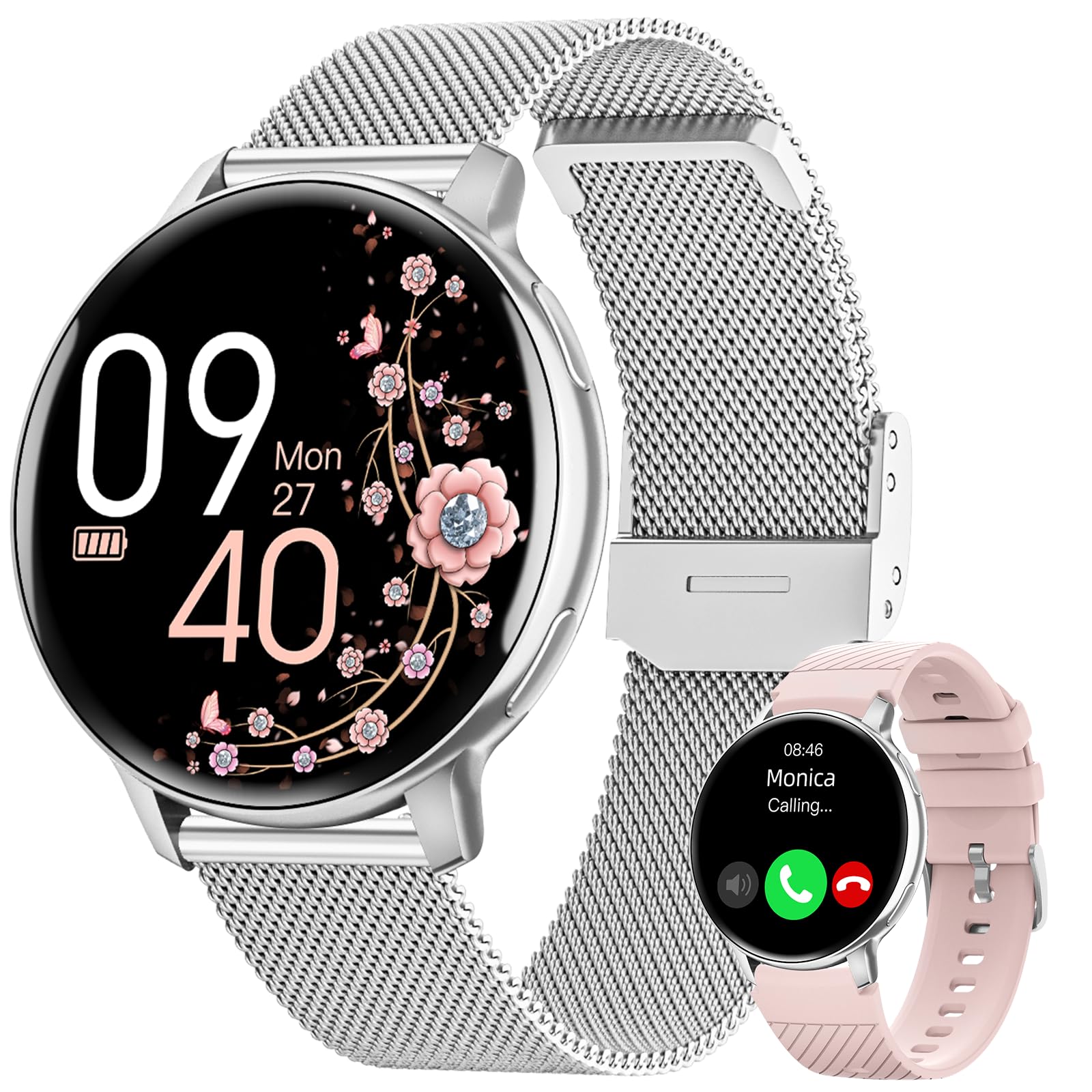 HASAKEI Smartwatch Donna con Effettua o Risposta Chiamate, 1,39" HD Smart Watch, Fisiologia Feminile, 120 Sport, Orologio Smartwatch Digitale Cardiofrequenzimetro/SpO2/Sonno Android iOS, Argento