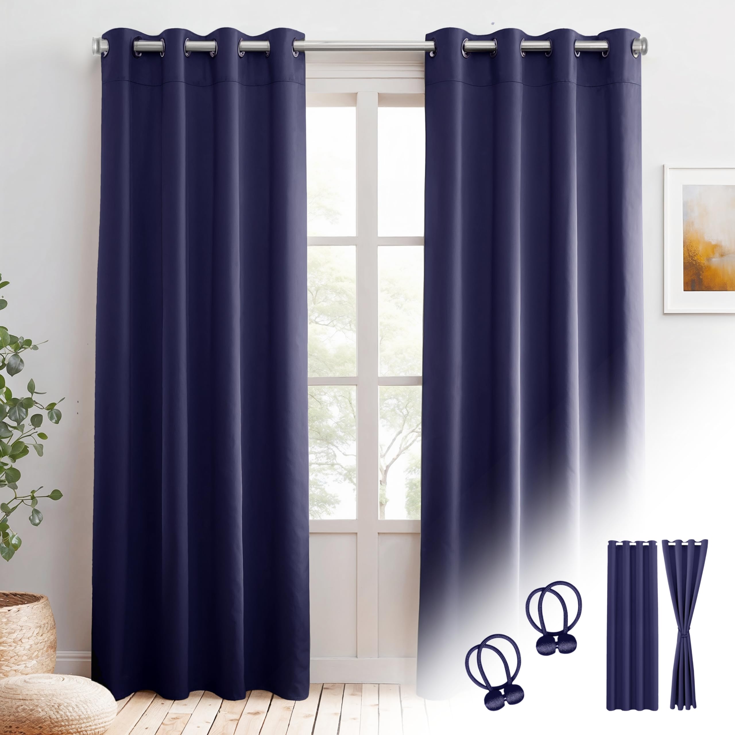 Cozyor Verdunklungsvorhänge Gardinen 2er Set mit Magnet-Raffhalter Thermogardine isolierend verdunkelnd, Gardine mit Ösen für Schlafzimmer, Wohnzimmer, Kinderzimmer