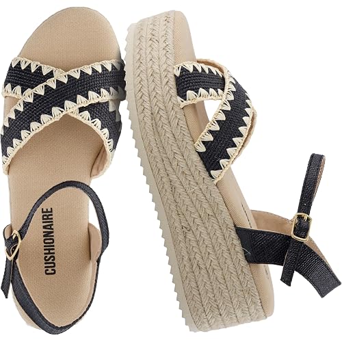 CUSHIONAIRE Ola Raffia Espadrille Platform Sandals for Women Casual Open Toe Adjustable Ankle Strap Womens Sandals