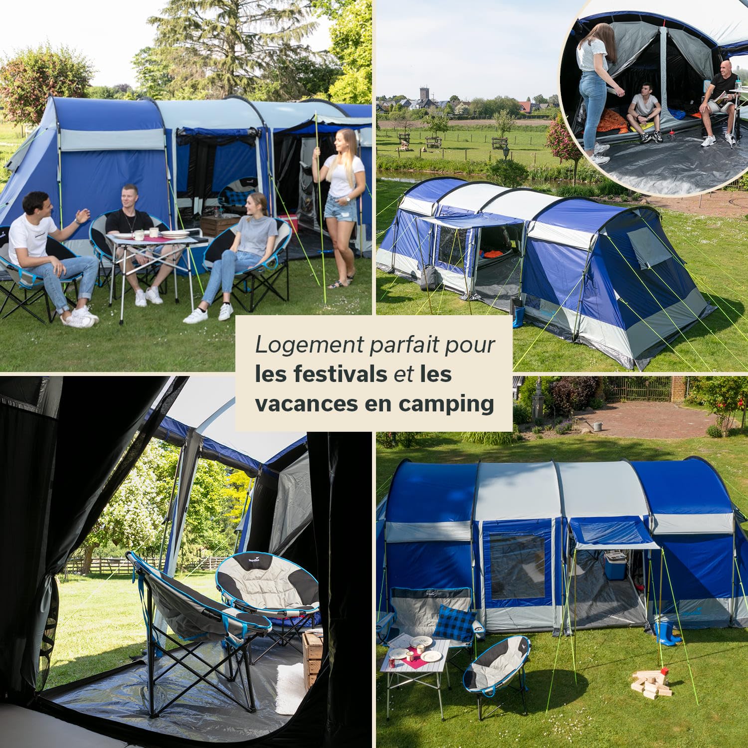 Skandika Tente Tunnel Montana 10 Personnes | Tente de Camping avec/sans Tapis de Sol Cousu, avec Technologie Sleeper, 3-4 cabines de Couchage, Colonne d'eau 5000 mm