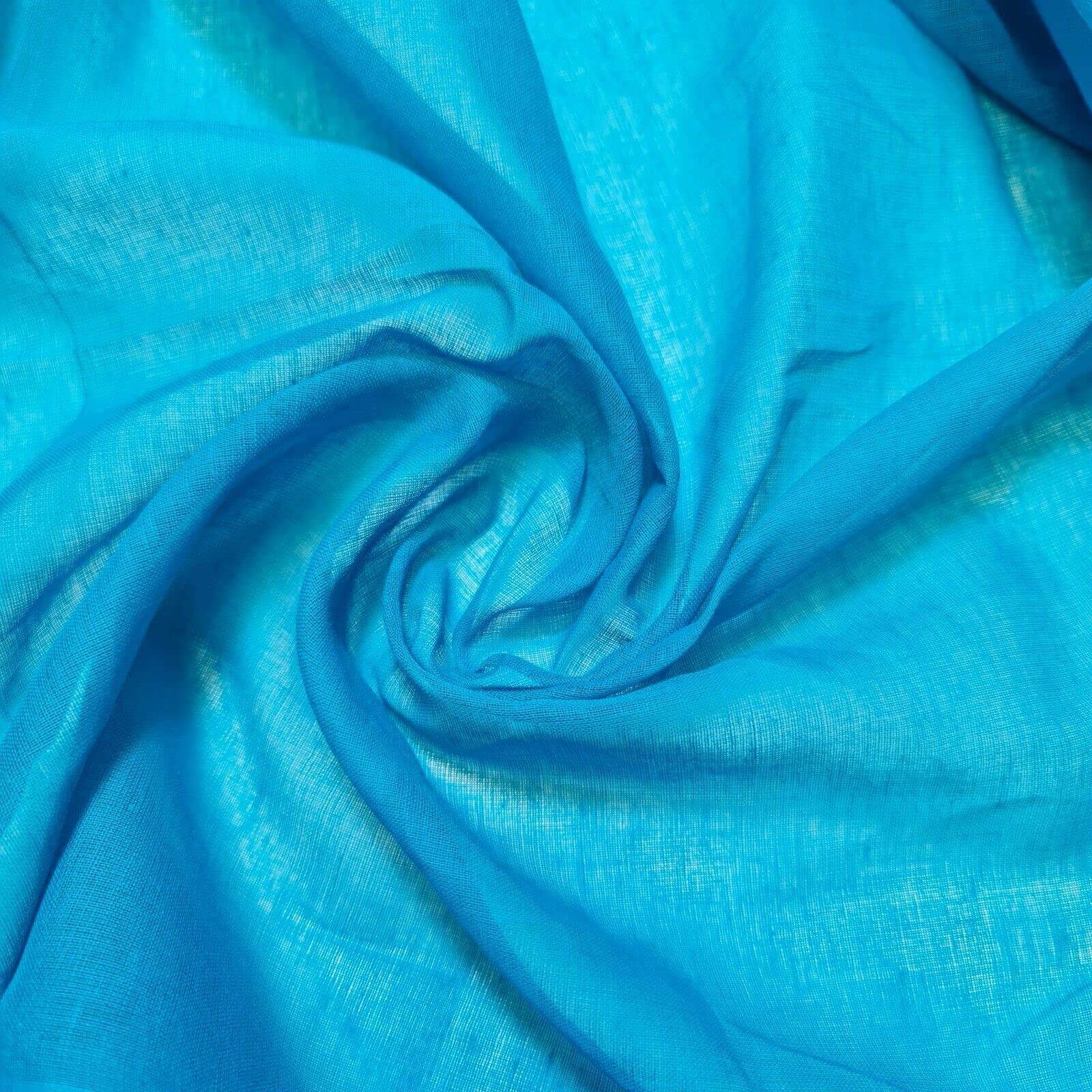 Plain/Solid Dyed Soft 100% Cotton Muslin (Mulmul/Voile/Cheesecloth) Dress Craft Fabric Material 45" - 112 cm Wide Sold As 1 Meter Pre - Cut Lengths (Turquoise)