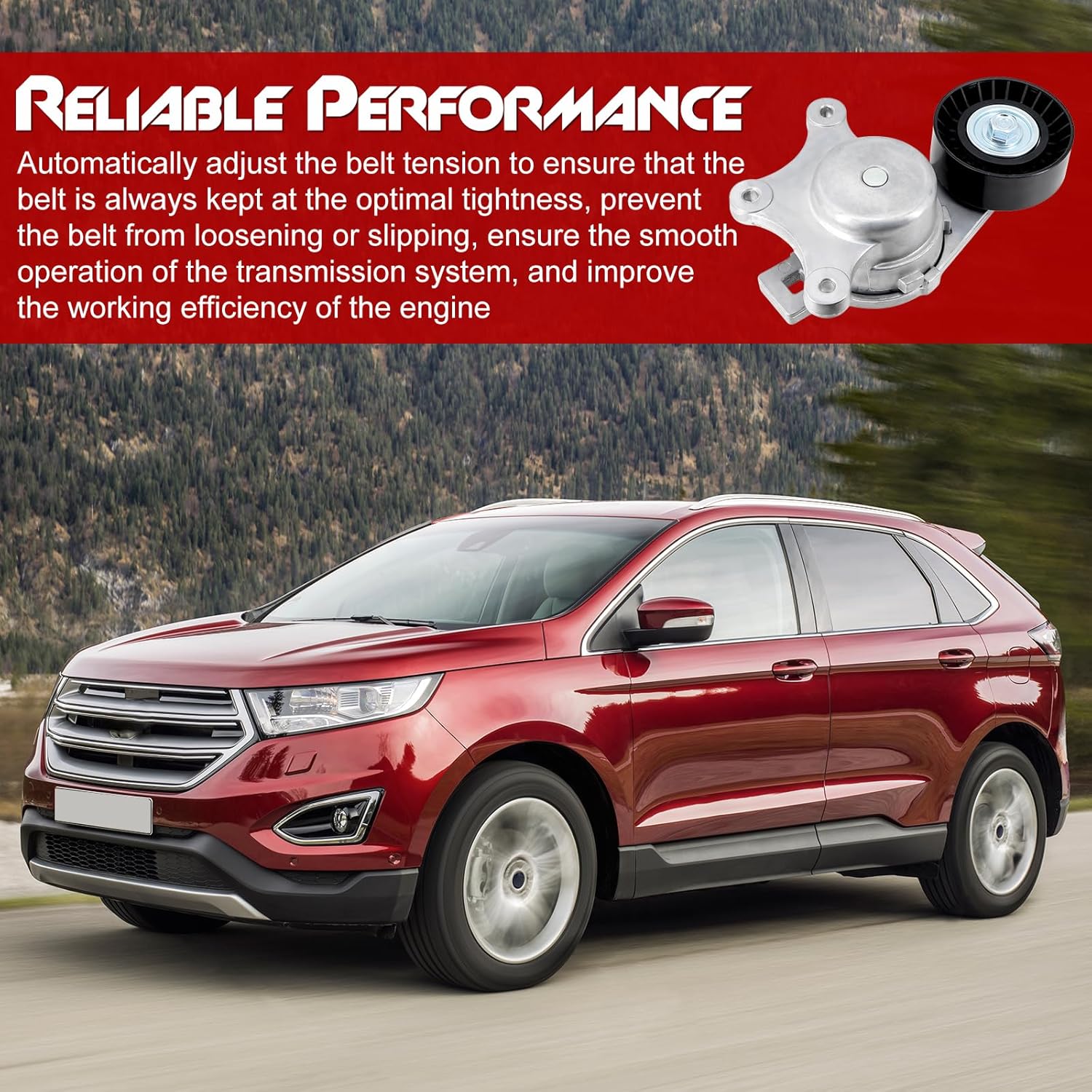 Belt Tensioner Assembly with Pulley, Compatible with Ford Edge 2007-2018, Flex 2009-2019, Explorer 2011-2019, Fusion, Taurus & Mazda 6 CX-9 & Lincoln MKS MKT MKX MKZ & Mercury Sable - 3.5L, 3.7L