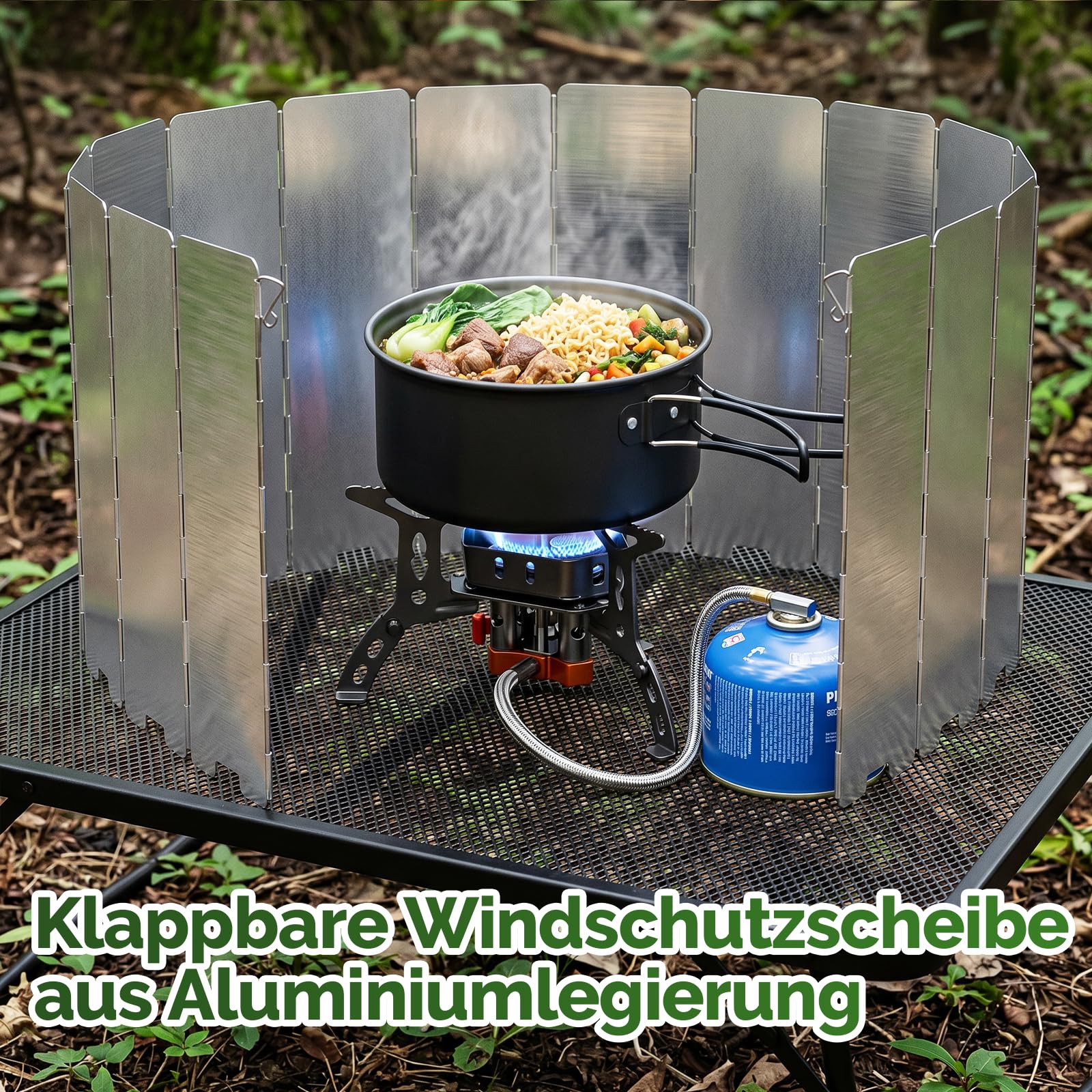 Camping Gaskocher Windschutz 16 Platten Faltbarer Outdoor Windschutz für Gasherd