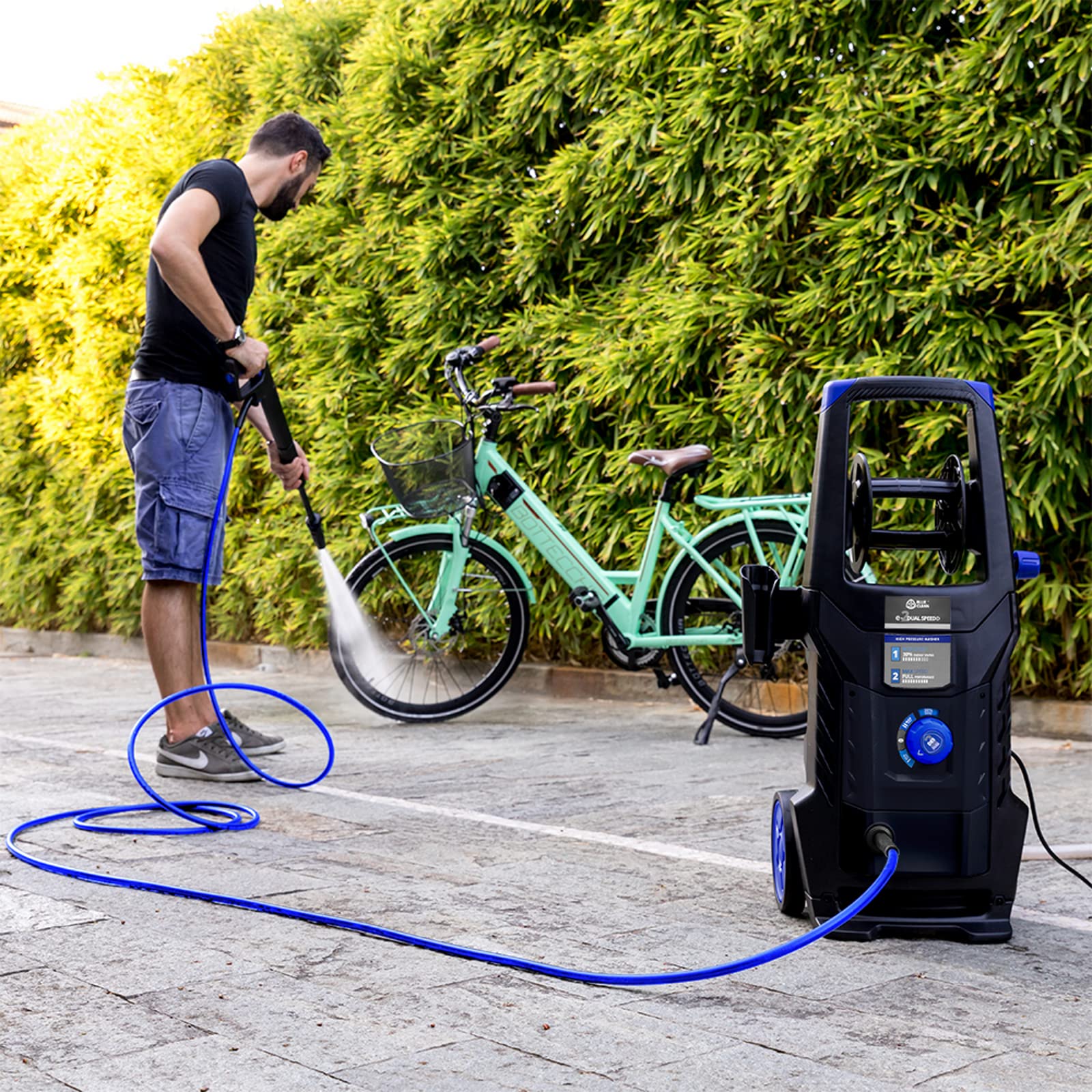 AR Blue Clean Idropulitrice ad Alta Pressione e-2DUALSPEED D con Dual Speed System, Sonda Sturatubi e Patio Cleaner (2200 W, 160 bar, 460 l/h)