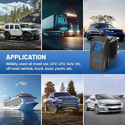 Miniatura 8 de Anina 4 interruptores basculantes de 5 pines SPST 20A12V 10A24V encendidoapagado con adhesivo de brillo nocturno y cable de puente, luz LED azul,