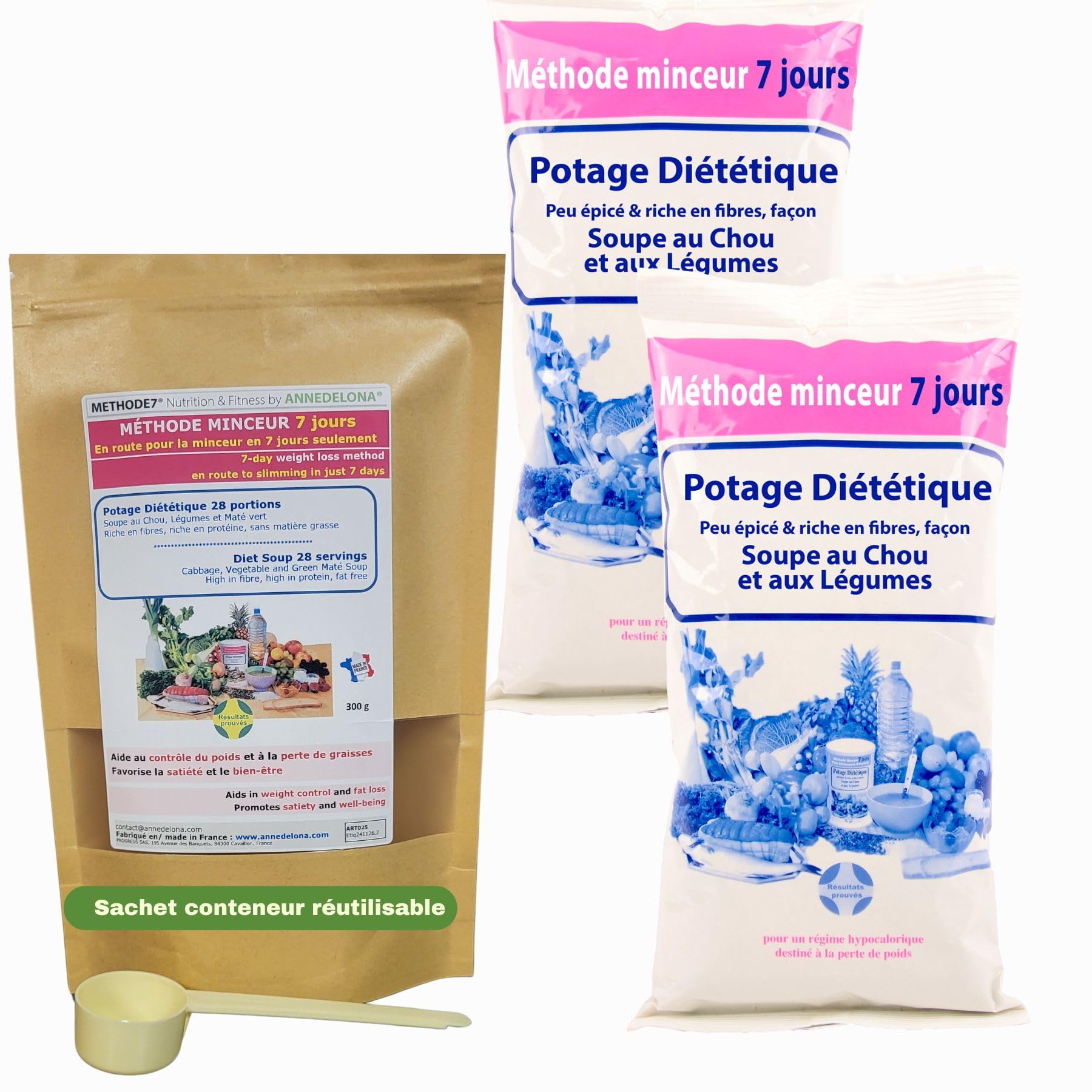 56 Soupes au Chou et Maté vert. Perte de Poids. Affiner sa Silhouette. Éliminer les Toxines. Boîte Conteneur. Protéines, Fibres, Sans Graisse, Réduit l’Appétit, Digestion, Énergie. Annedelona