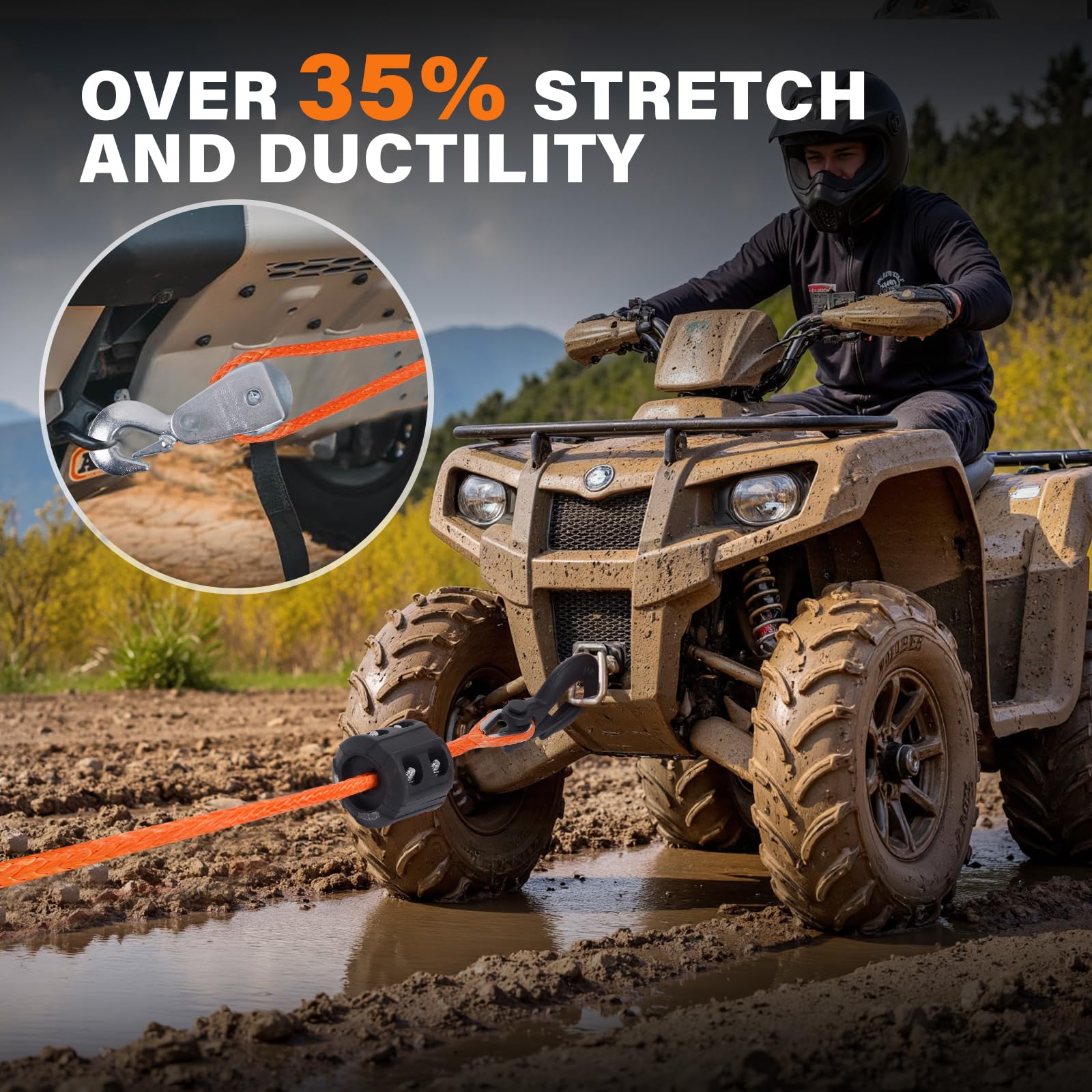 Anbull Wciągarka elektryczna 12V 6 000 LBS / 2722 Kg, Nie wymaga okablowania, IP68, lina syntetyczna 6,3 mm x 16,8 m, lina nylonowa, kompatybilna z Quad, ATV, UTV, elektryczny wciągarka 12 V