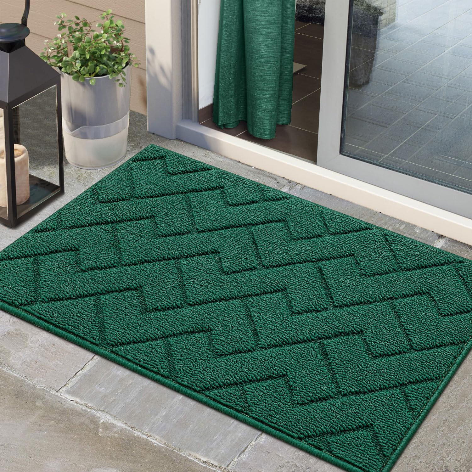 Biscpro Felpudo Entrada Casa, 60 x 90 cm Felpudo Tapete Absorbente Entrada Impermeabley Lavable para Atrapar,Alfombrilla Antideslizante,Exterior,Pasillo, Cocina,Felpudo Lluvia- Evergreen