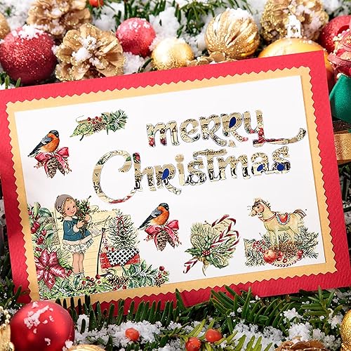 Miniatura 5 de GLKTOPO Papel de álbum de recortes con patrón navideño, suministros de producción de tarjetas de 6 pulgadas, 24 hojas de tarjeta de felicitación de