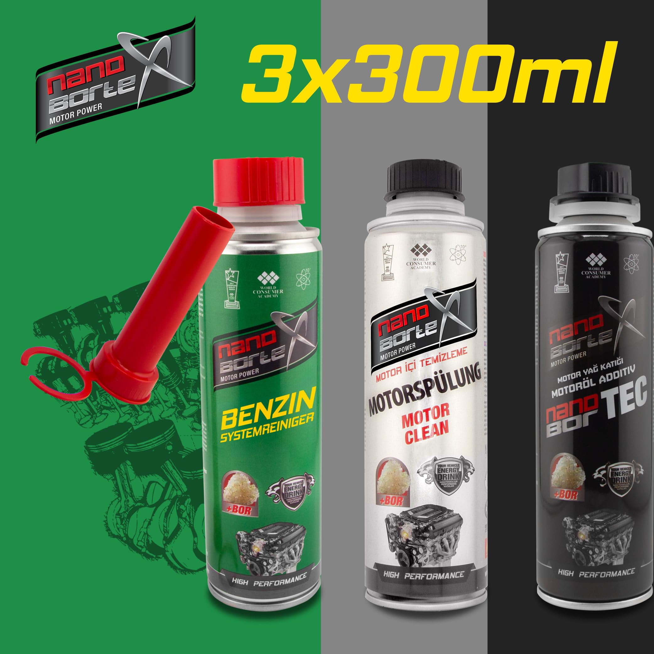Set Angebot Öl Additiv + Benzinzusatz + Motorspülung Motorschutz BOR Boron Motorbeschichtung Schutz DAS ORIGINAL