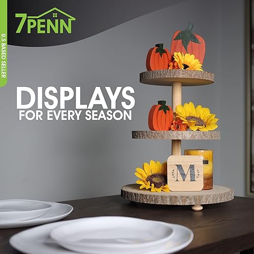 Miniatura 4 de 7Penn Soporte de madera para cupcakes, juego de mesa de postre rústico - Bandeja de 3 niveles para decoración de pasteles, cupcakes, galletas,