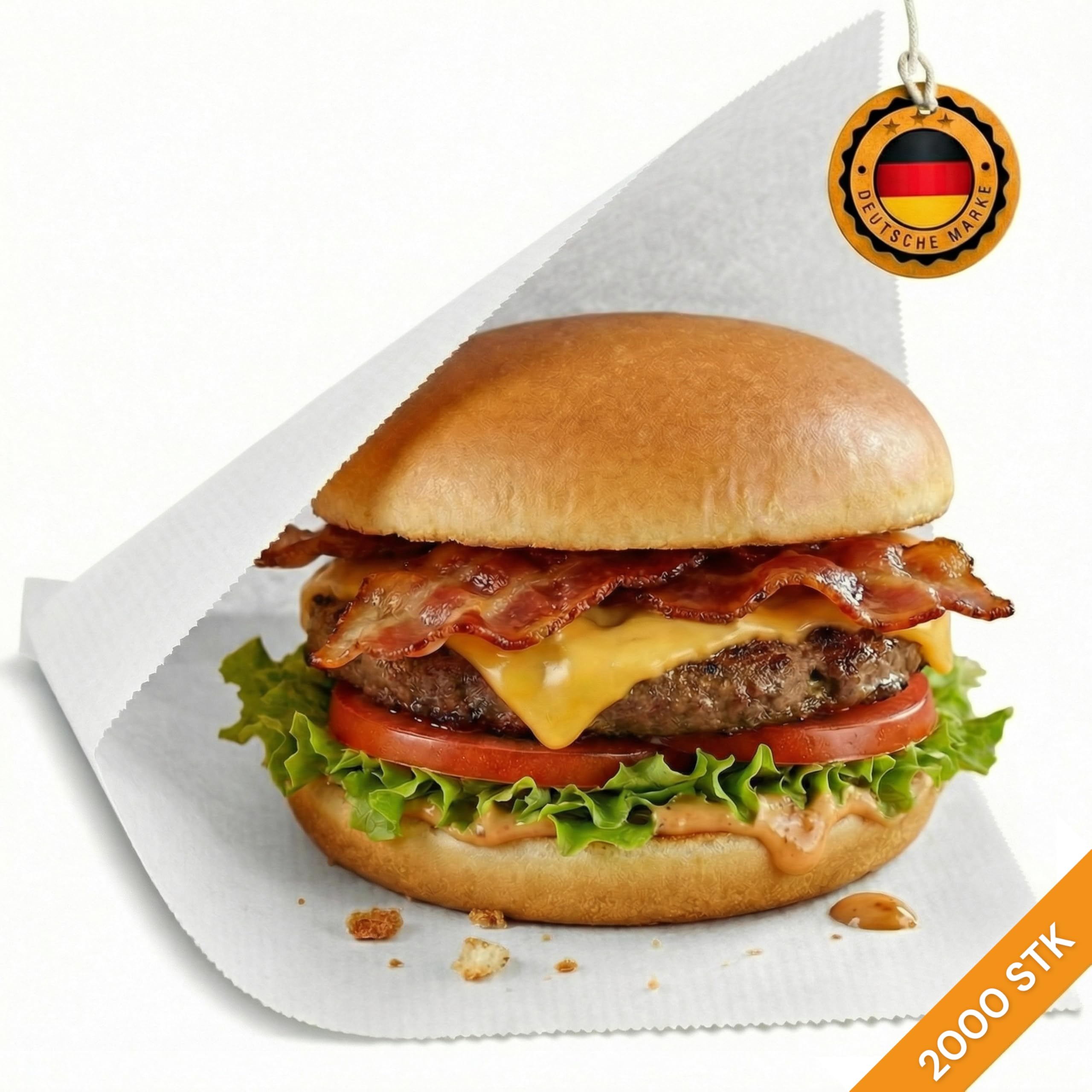 2000 Stück Snacktaschen Weiß 16×16 cm Snackbeutel/Snacktüten/Dönertaschen/Hamburgertaschen aus Kraftpapier | 2-seitig offen | Ideal für Snacks, Döner, Sandwich & To-Go Food
