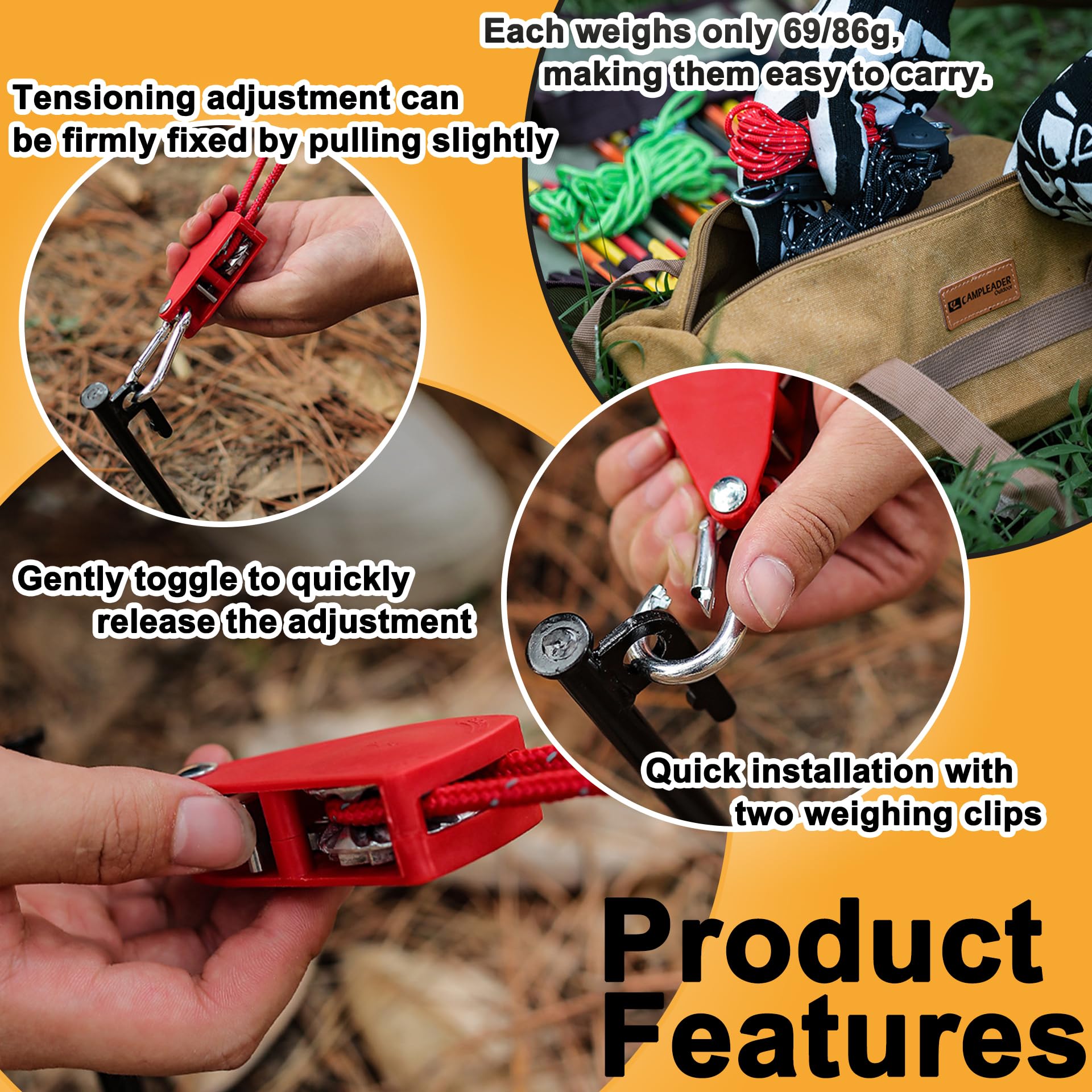 Pack of 4 Adjustable Rope Ratchet, Guy Ropes with Rope Tensioner, Alluring Ratchet Hanger, Reflective Lightweight Guy Rope - Image 4