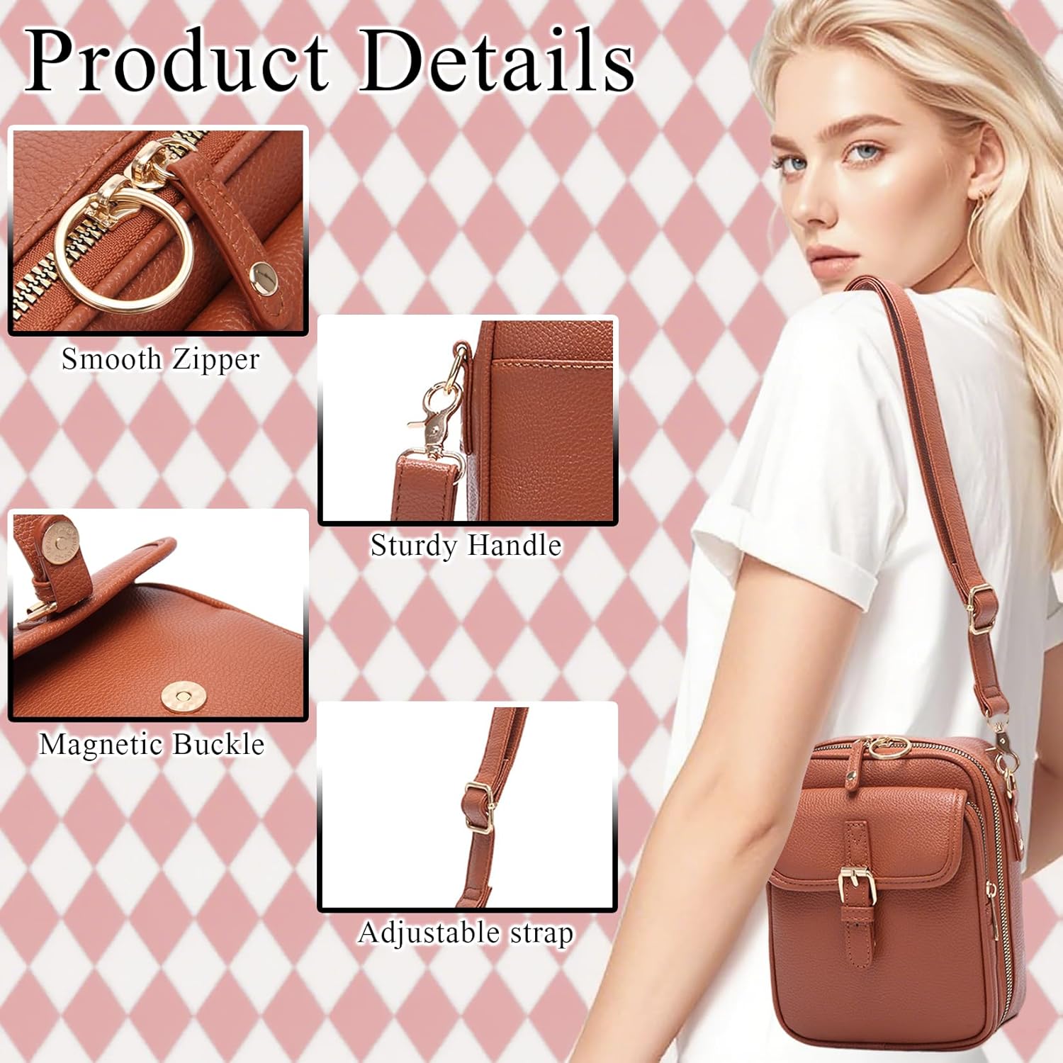 Vintage Messenger Bag Leather Crossbody Bags for Women Men Small Anti Theft Cross Body Shoulder Purse with Card Slots - Image 3