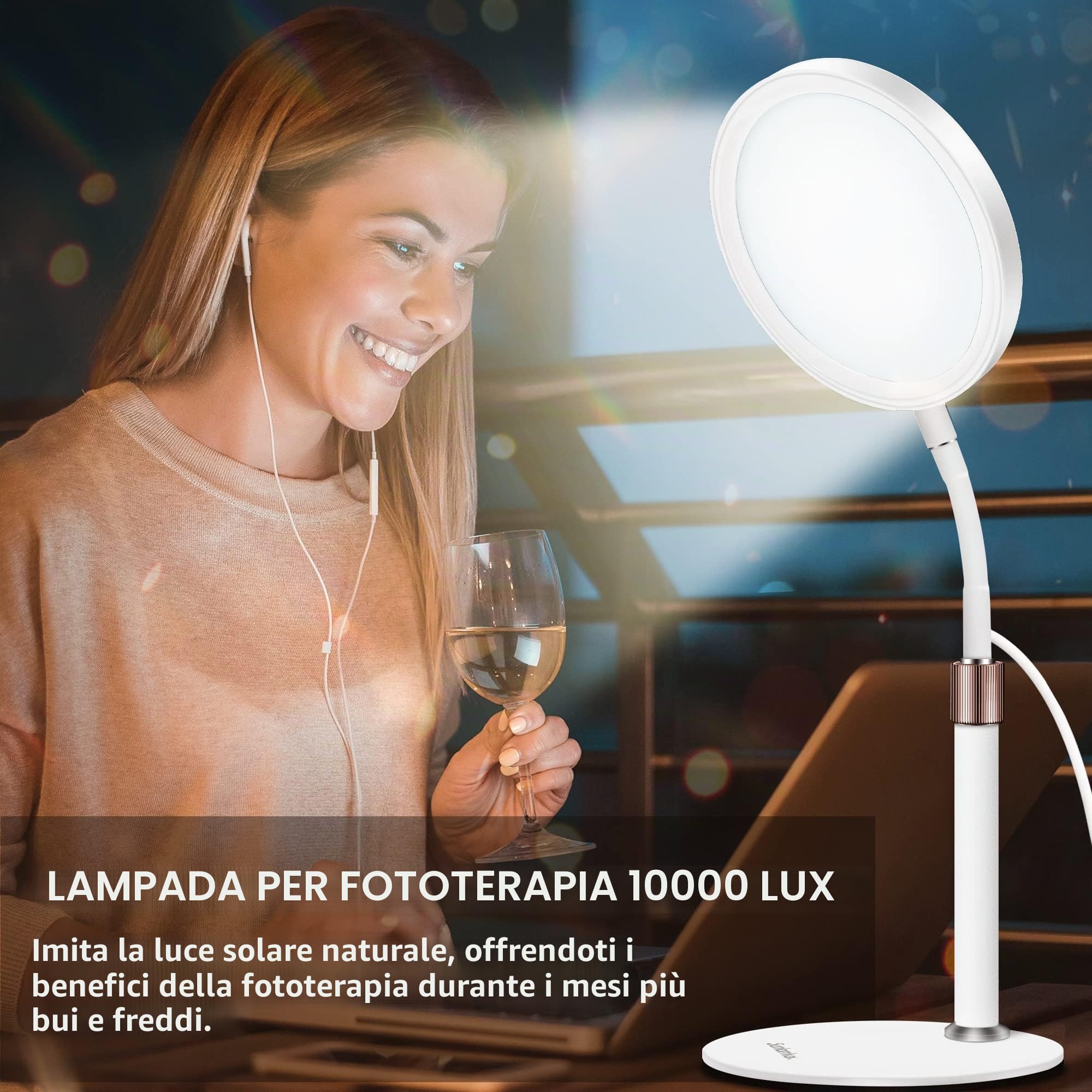 Sad Lampada, Lampada 10000 Luxcon 3 Temperature di Colore 3 Timer 9 Livelli di Luminosità, daylight Lampada per Lettura, Ufficio (Bianca)