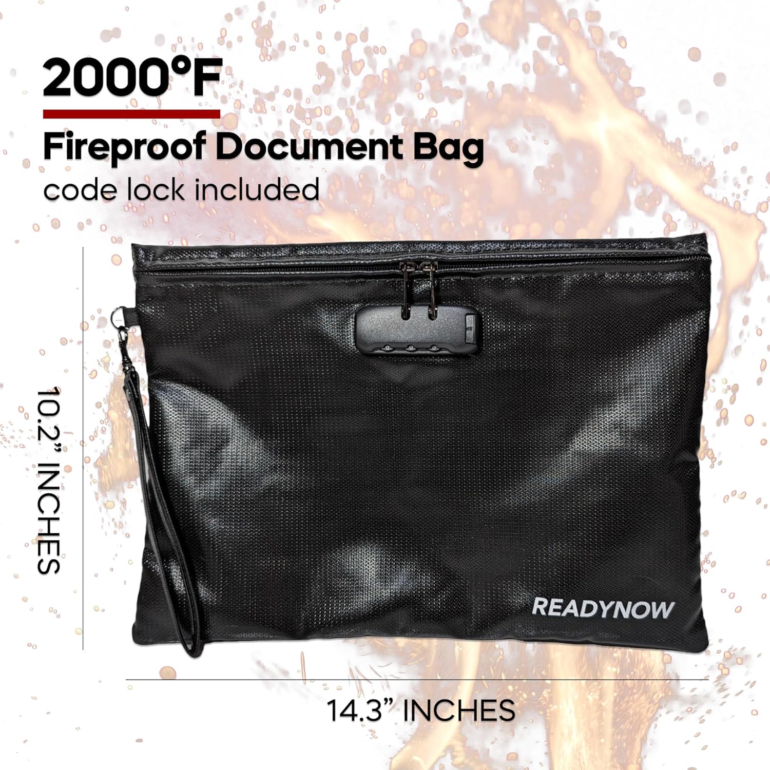 Fireproof Document Bag with Lock, A4 14.3x10.2 inches, Zipper Pouch for Documents, Phone, Cash, Cards, Passport, Waterproof, Anti-Theft, Fireproof thumbnail
