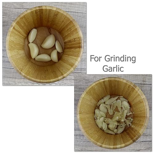 Miniatura 5 de EIKS Mortero de bambú y maja con tapa para moler ajo especias hierba jengibre granos de pimienta herramienta de cocina