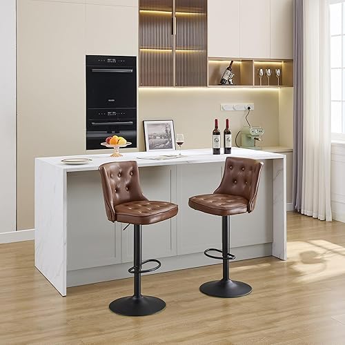 Miniatura 2 de Juego de 2 taburetes de bar, taburetes de bar giratorios con respaldo, taburete de bar ajustable de altura de mostrador de 25 a 34 pulgadas,