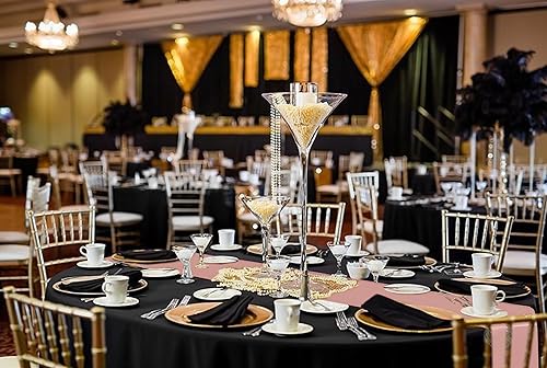 Miniatura 9 de 10 manteles desechables de plástico negro de 84 pulgadas con 10 manteles de satén color oro rosa de 12 x 108 pulgadas, manteles impermeables para