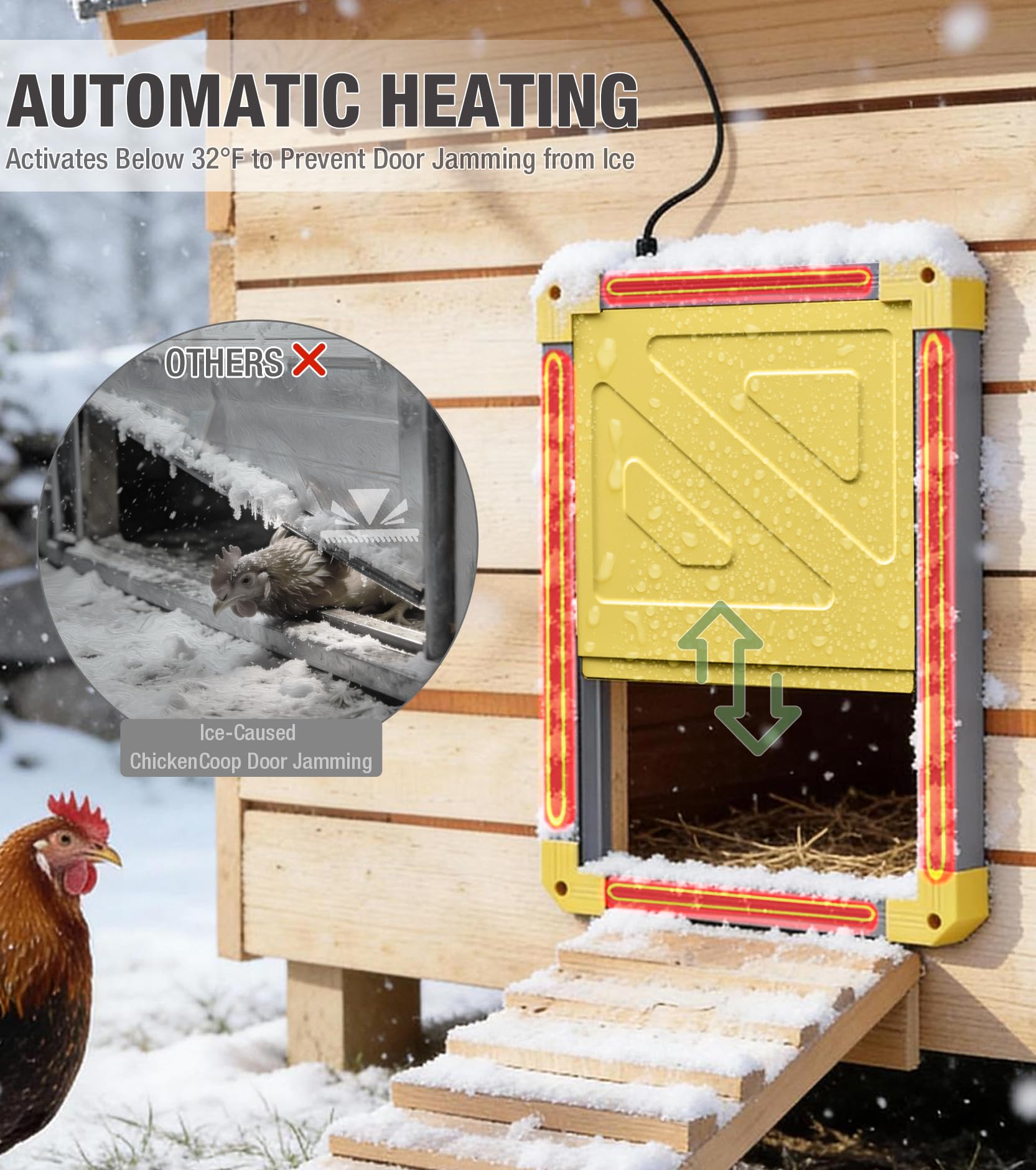 Porta automatica per pollaio con rilevamento anti-pizzico, alimentatori solari, telaio in alluminio ispessito da 2 pollici Porta automatica per pollaio - Grigio