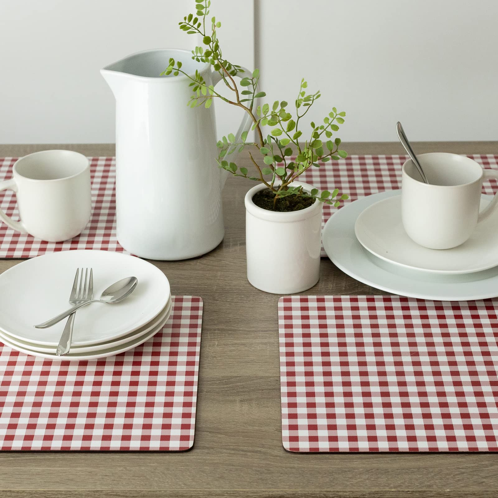 Benson Mills Kork-Tischsets 4er-Set, Dicke für Küche und Esstisch, Leicht zu Reinigen (30,5 x 40,6 cm, Rechteckig, Gingham-Karo-Rot)