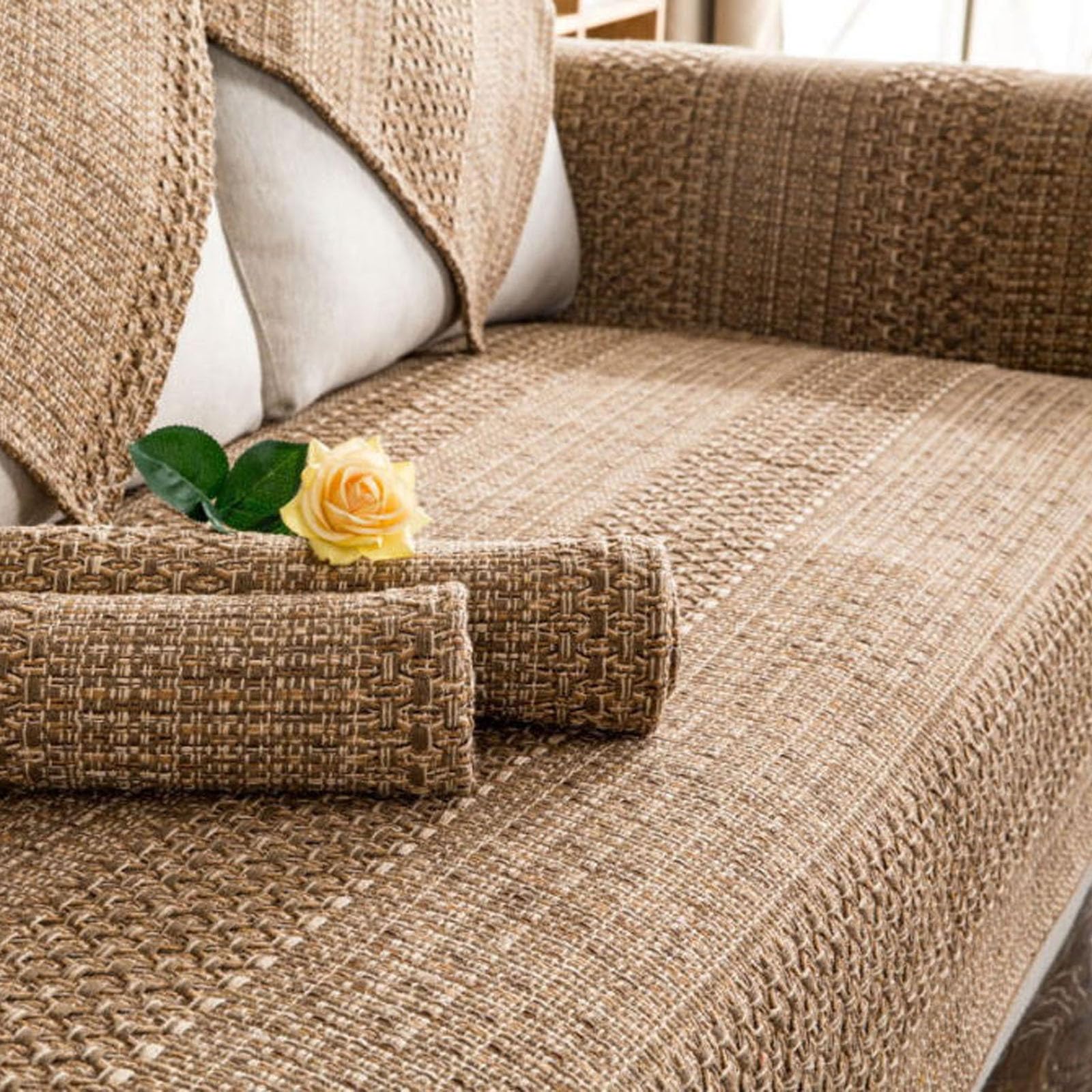 Genérico Fundas de Sofá Mascotas,Algodón de Lino Protector de Sofá para Perros Cubre Sofa Chaise Longue 3/2/4/5 Plazas Protector de Muebles para Salón Seccional,80x240cm